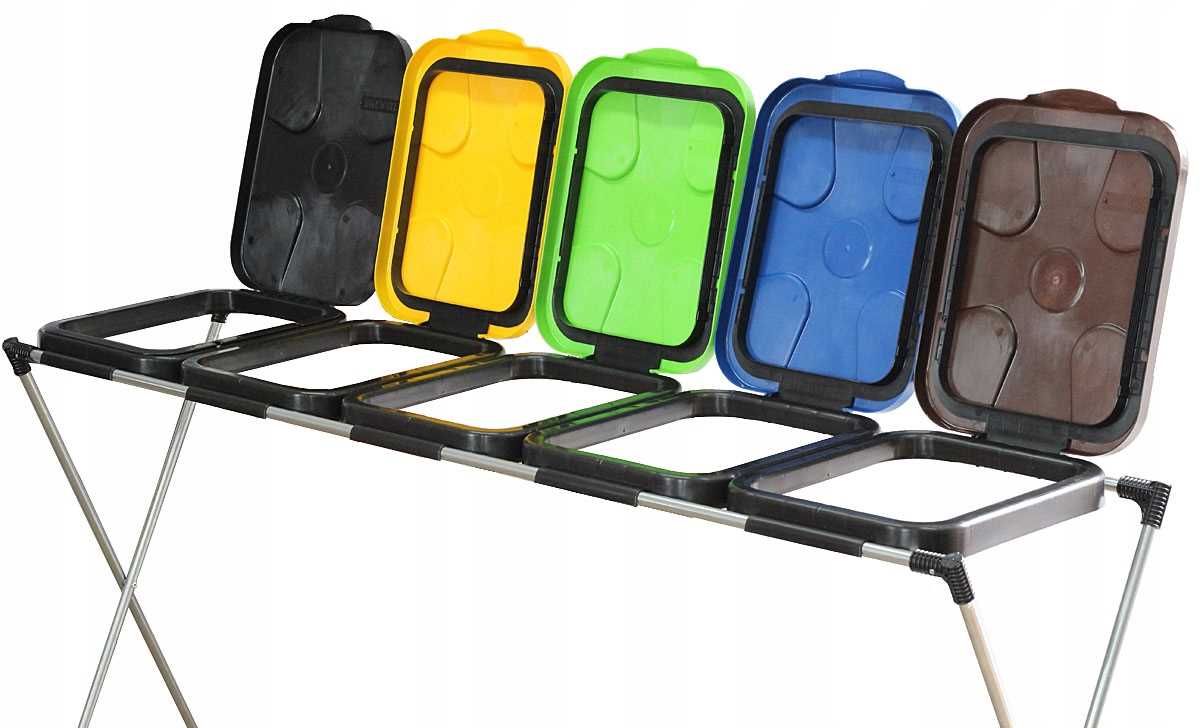 stojak do segregacji odpadów (5-stanowiskowy) niebieski, zielony, brązowy