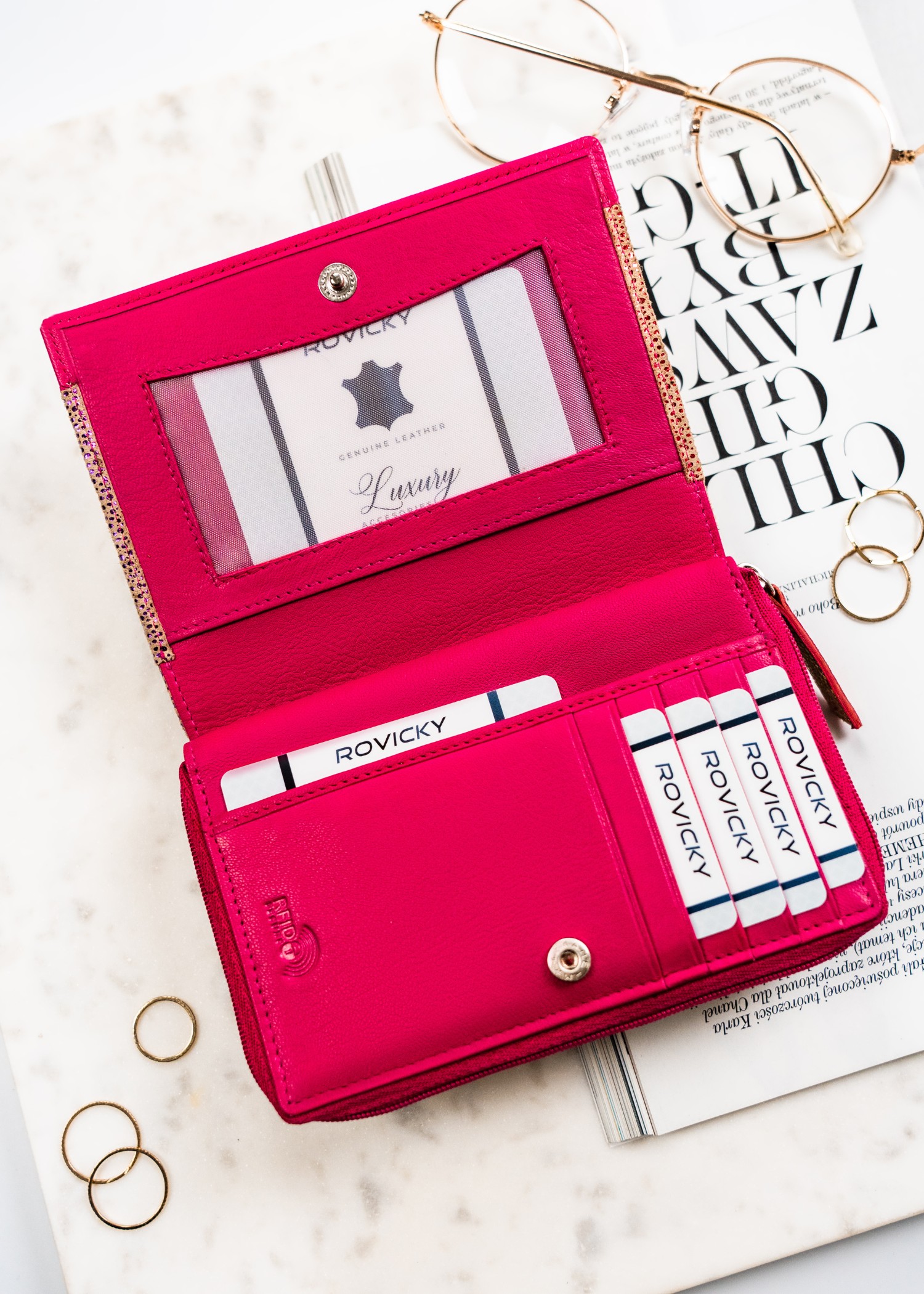 portfel damski skórzany rv-791-sla-4934 dot-pink