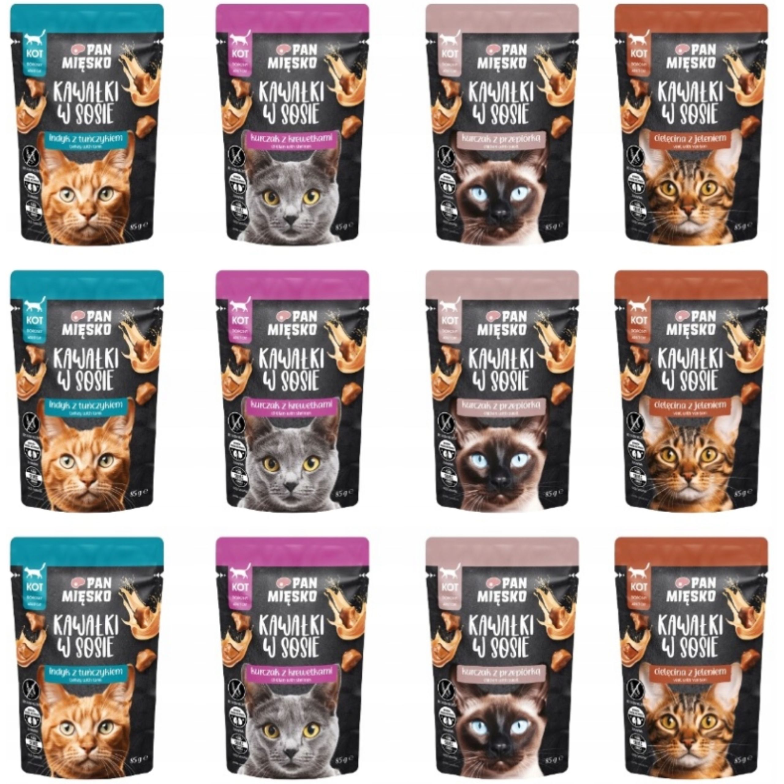 karma mokra dla kota kawałki mięsa cielęcina jeleń mix smaku pan mięsko 85g