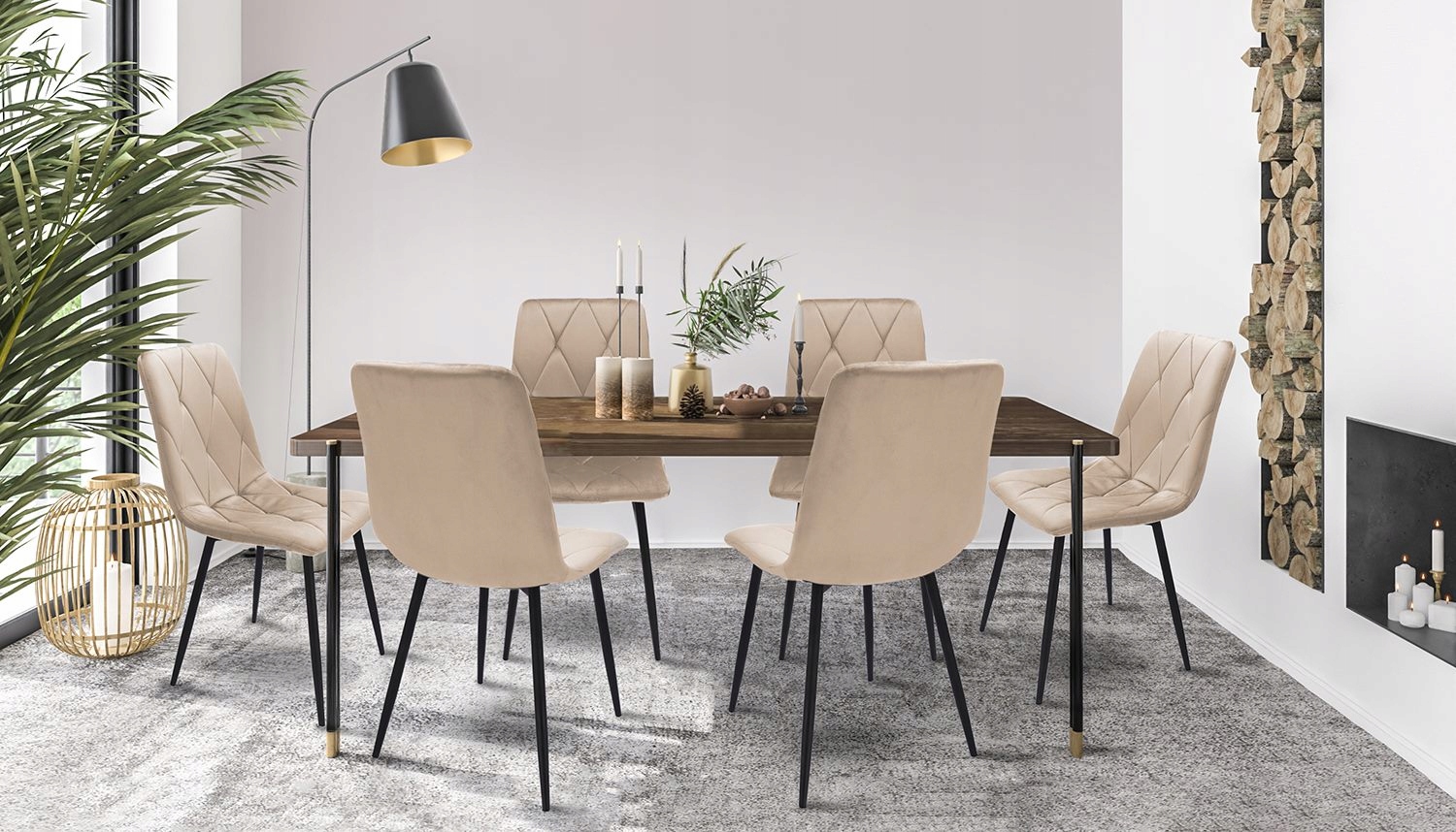 4 x krzesło tapicerowane pikowane welur nowoczesne