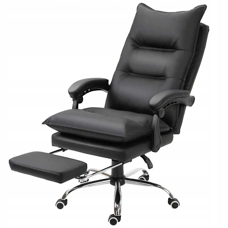 fotel biurowy skóra eko z podnóżkiem czarny pako v