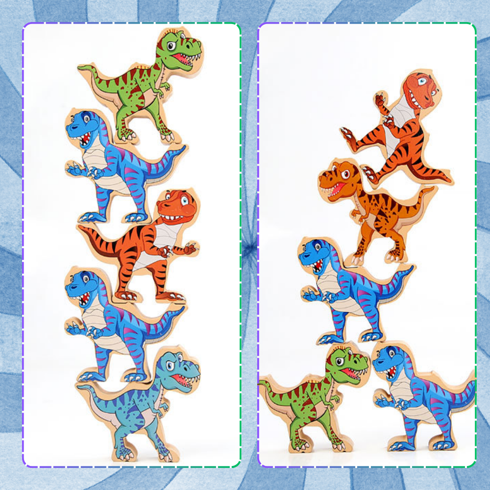 gra zręcznościowa logiczna klocki balansujące dinozary t-rex wieża
