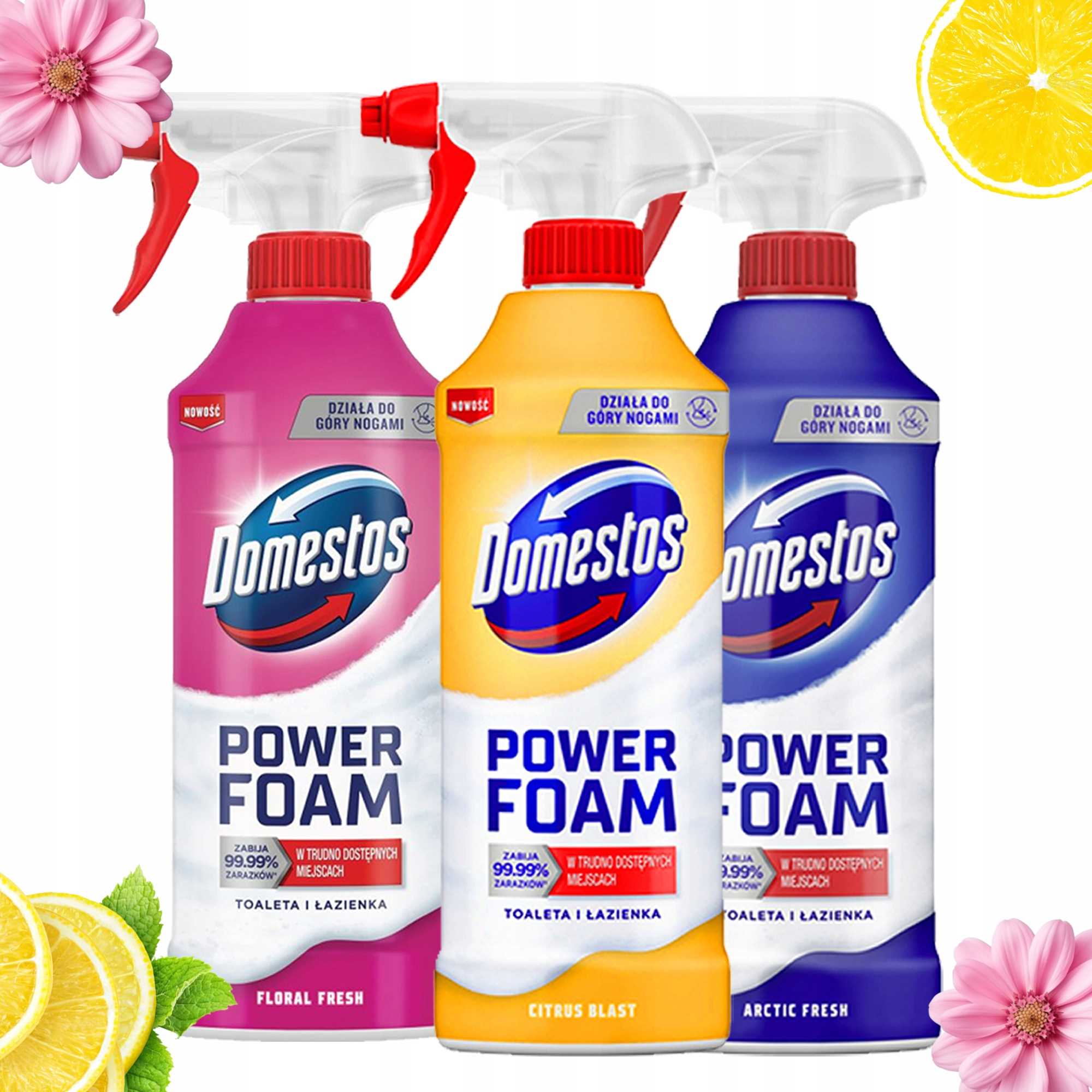 zestaw 3 x domestos power foam piana do mycia toalety i łazienki 435ml