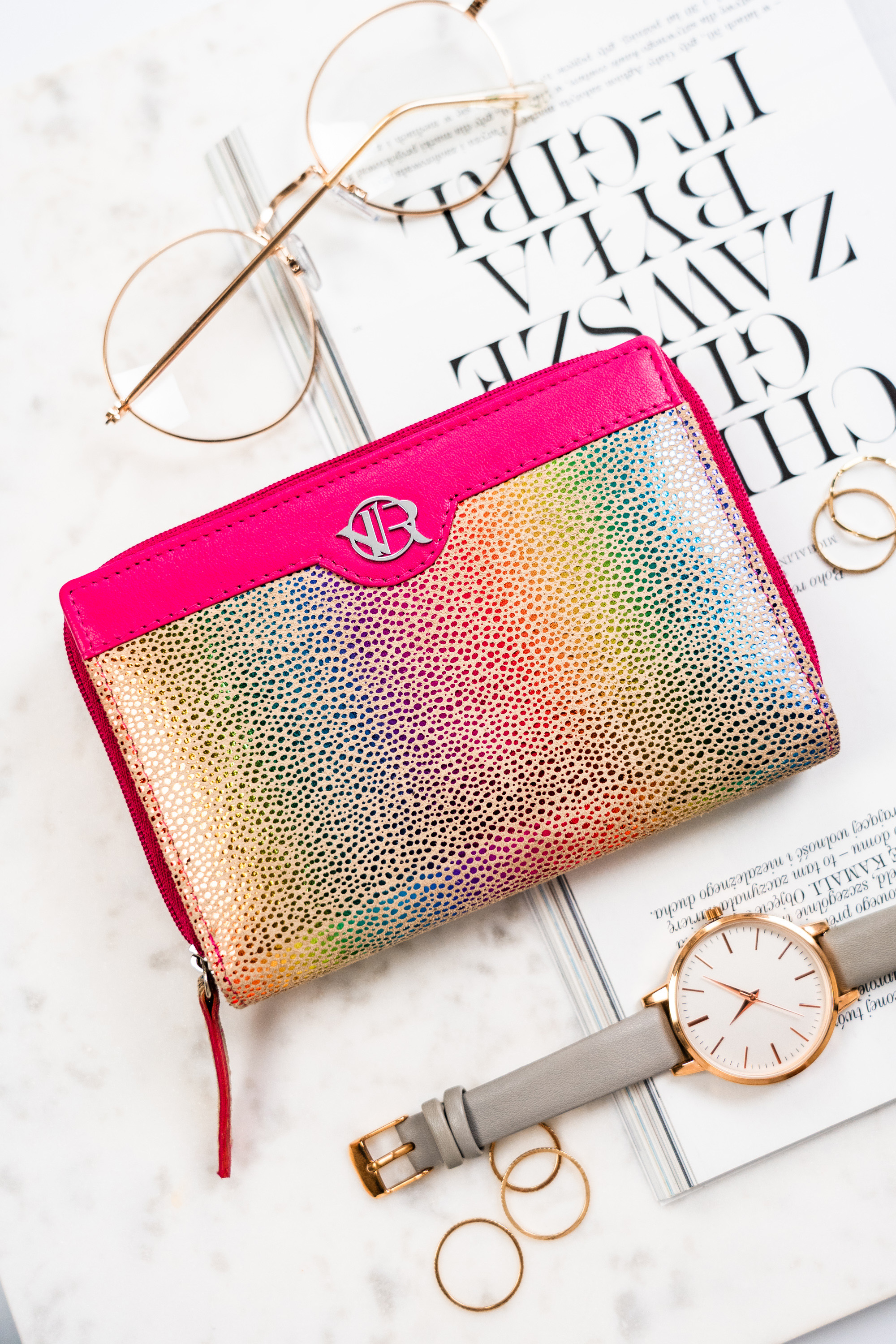 portfel damski skórzany rv-791-sla-4934 dot-pink