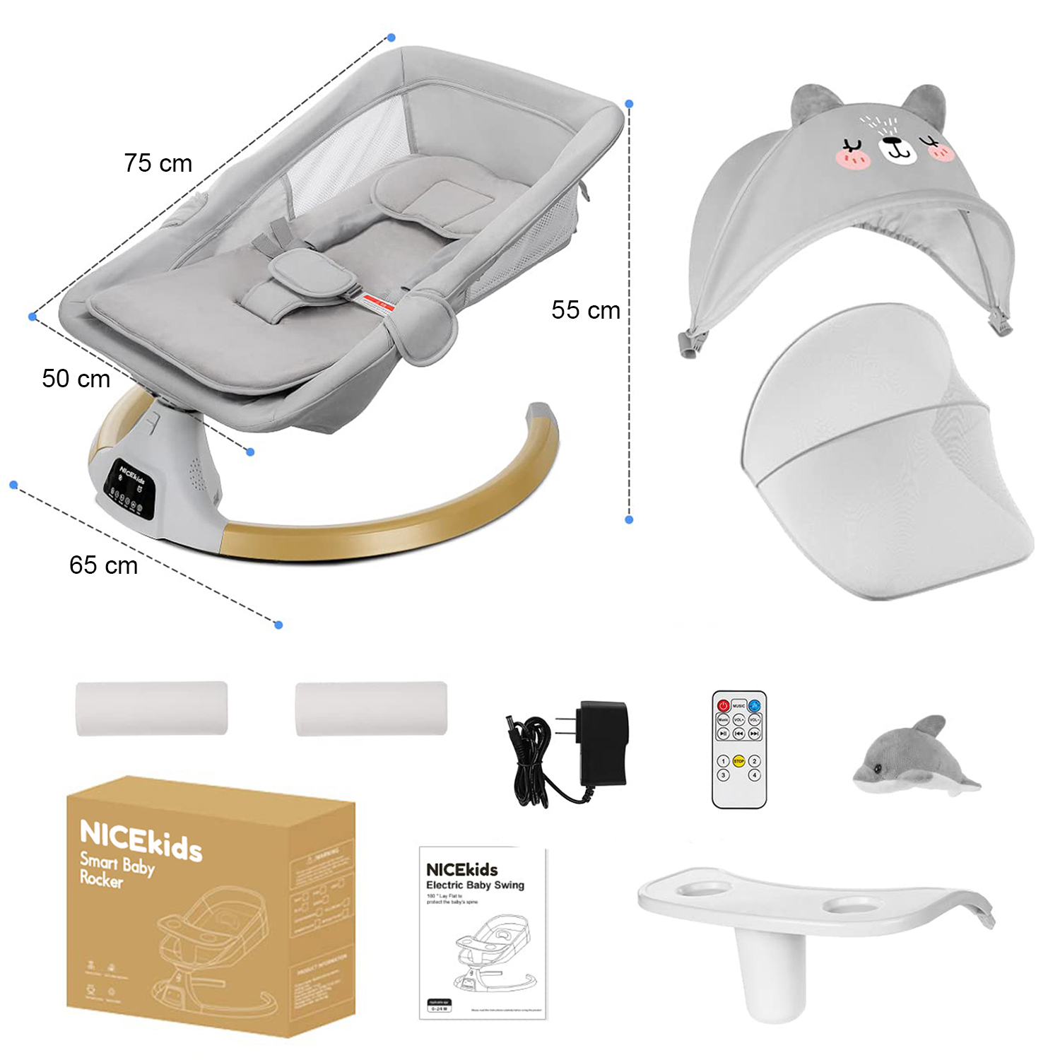 leżaczek dla niemowląt bujaczek elektryczny nicekids + pilot bluetooth