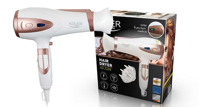 suszarka do włosów biała 2200w ion + dyfuzor adler ad 2248