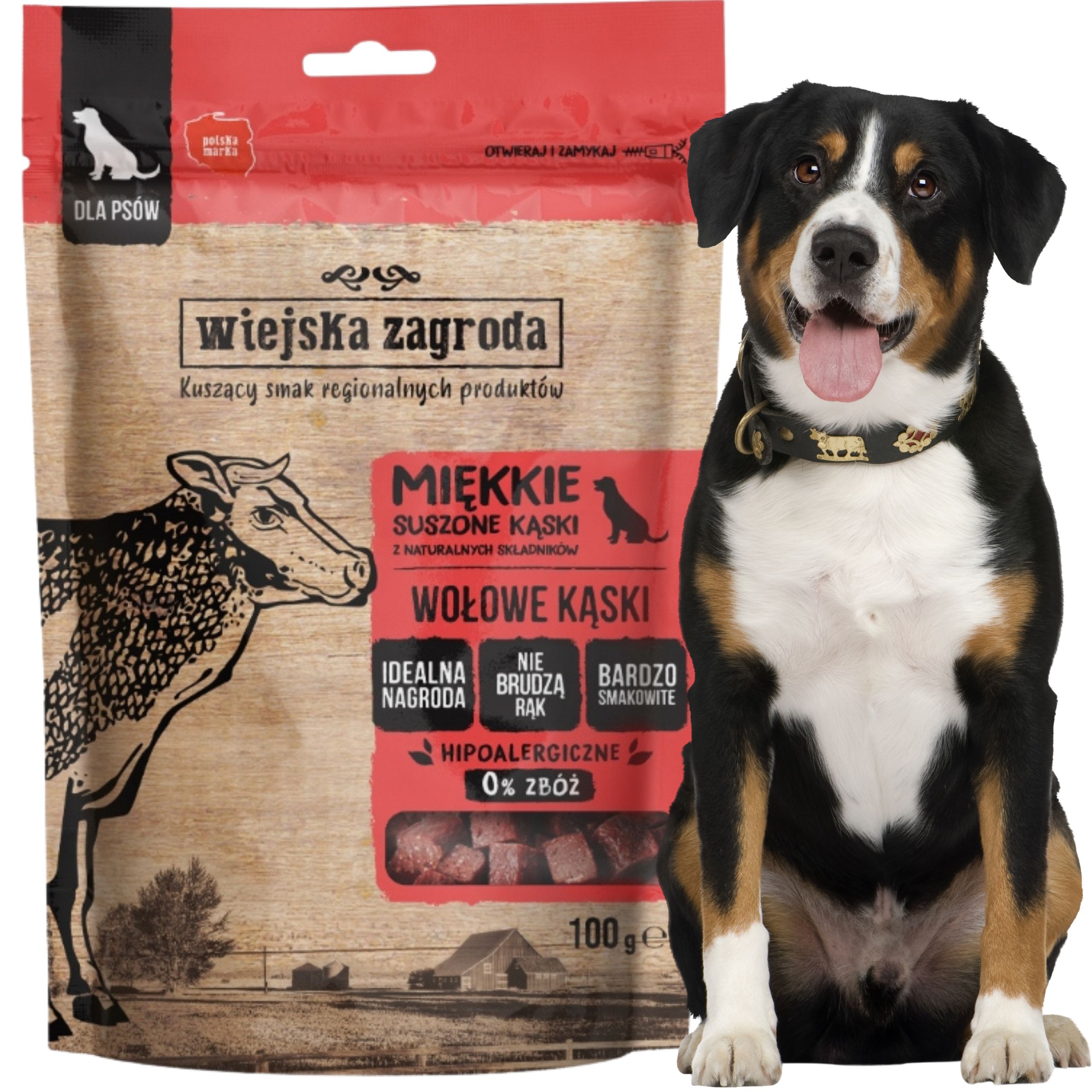 przysmaki dla psa wiejska zagroda miękkie suszone kąski wołowina 100g