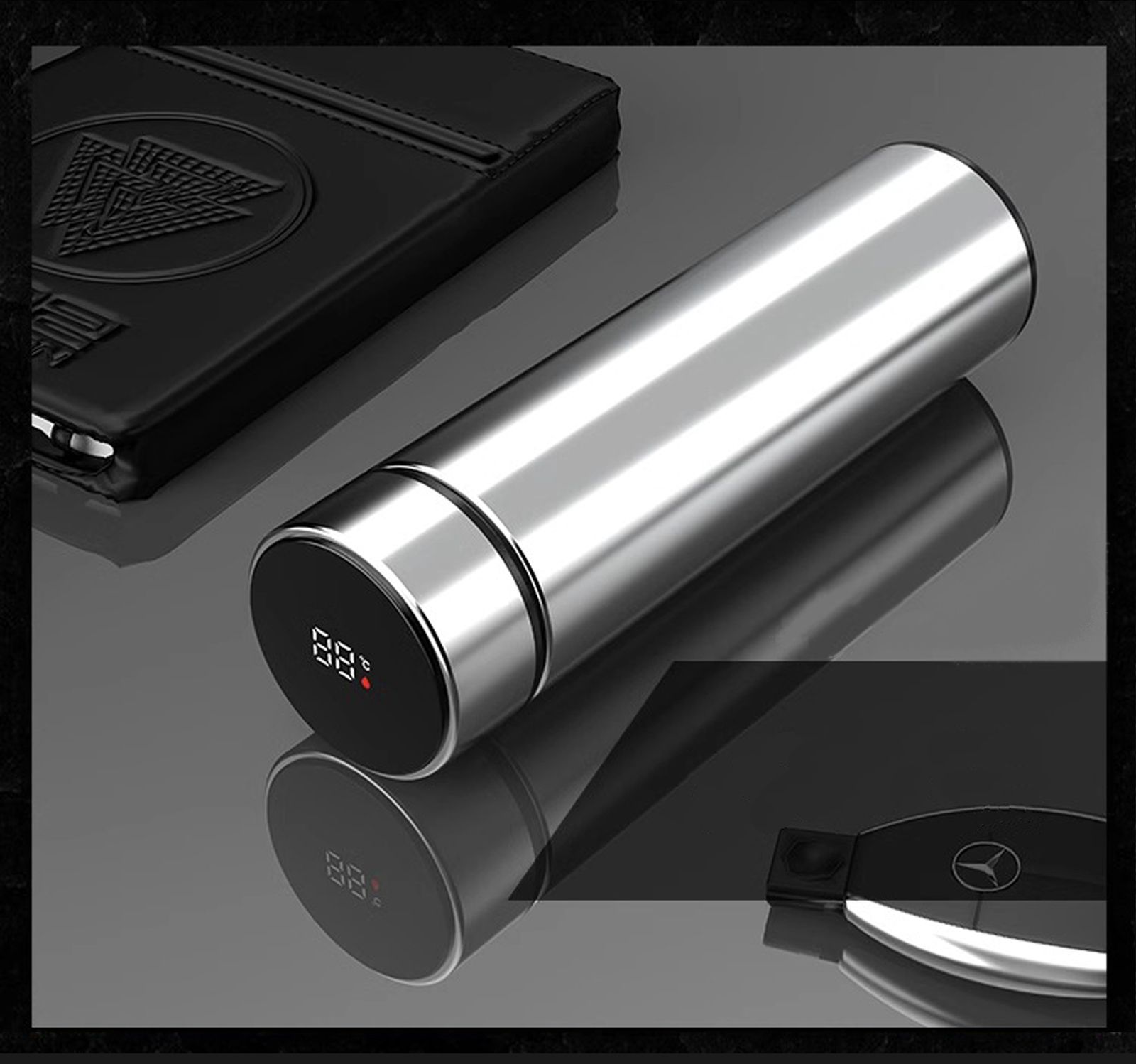 kubek termiczny termos smart led 500ml srebrny