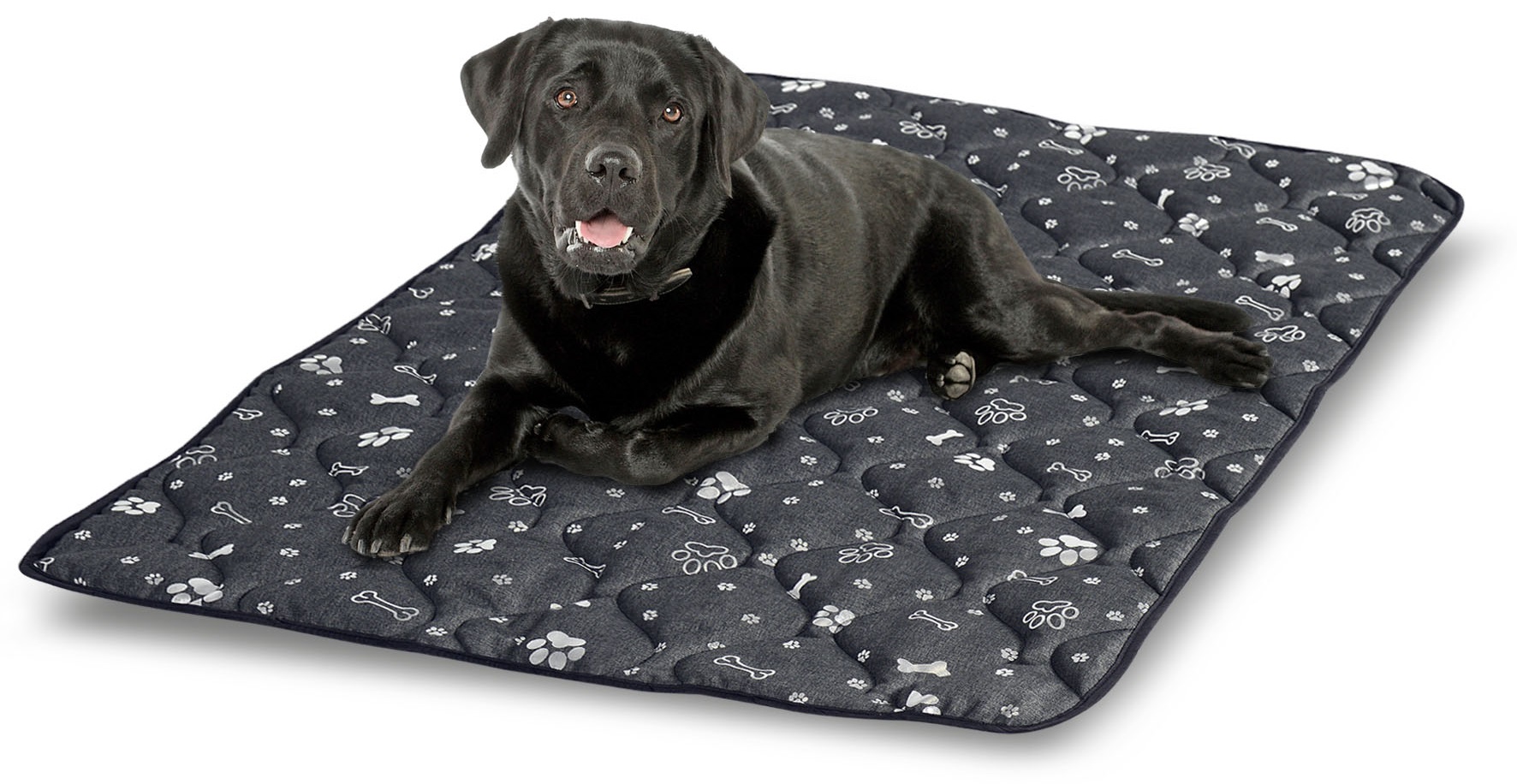 legowisko dla psa mata 120x80 cm wodoodporne kości srebrne