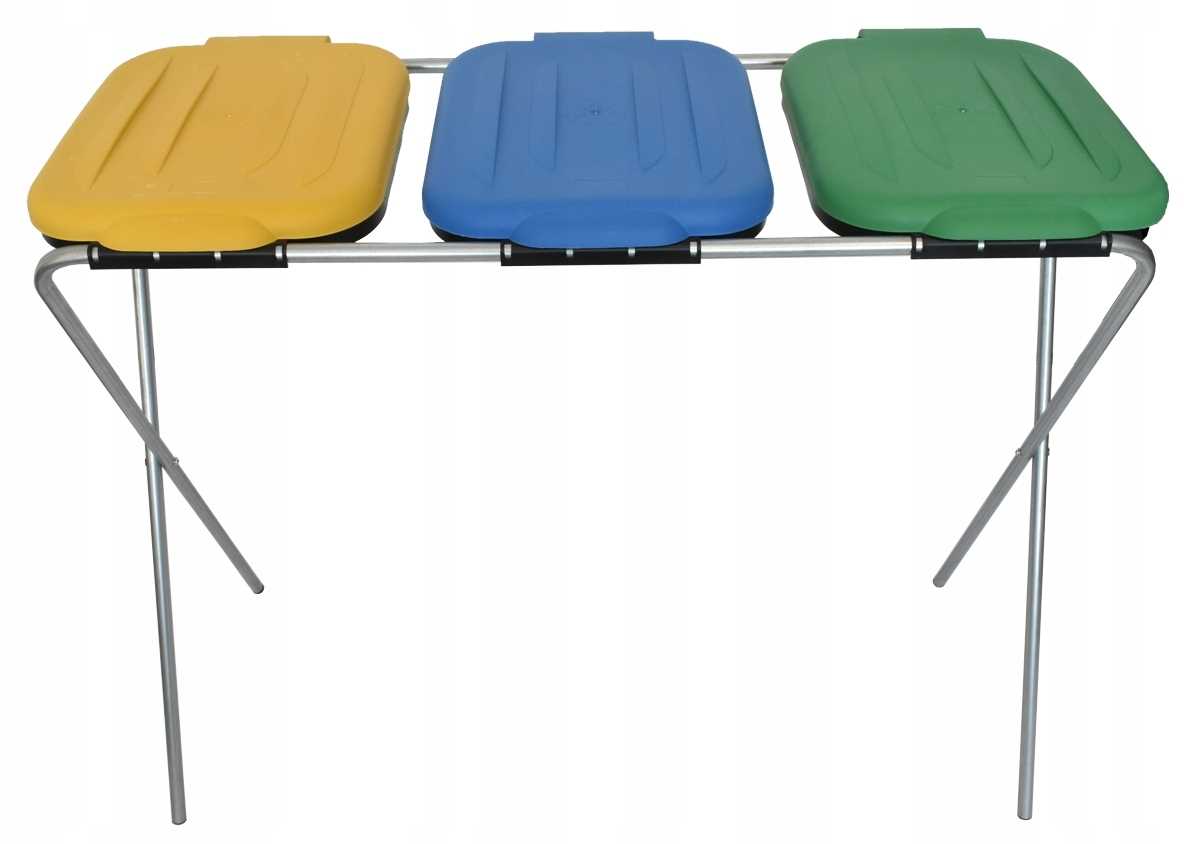 stojak do segregacji odpadów (3-stanowiskowy) żółty, zielony, niebieski