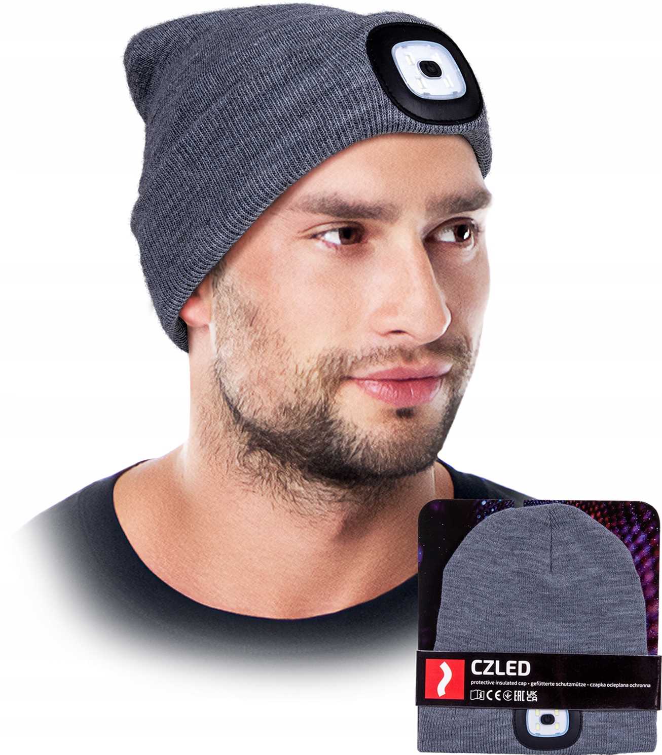 czapka zimowa led z wymienną latarką reis czled_s