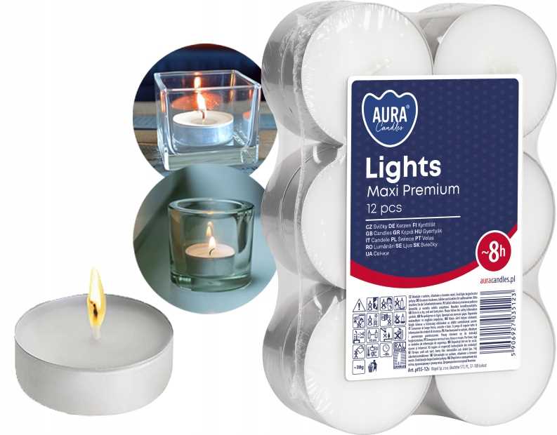 aura świece lights maxi premium 8h 12 szt. pf35-12s