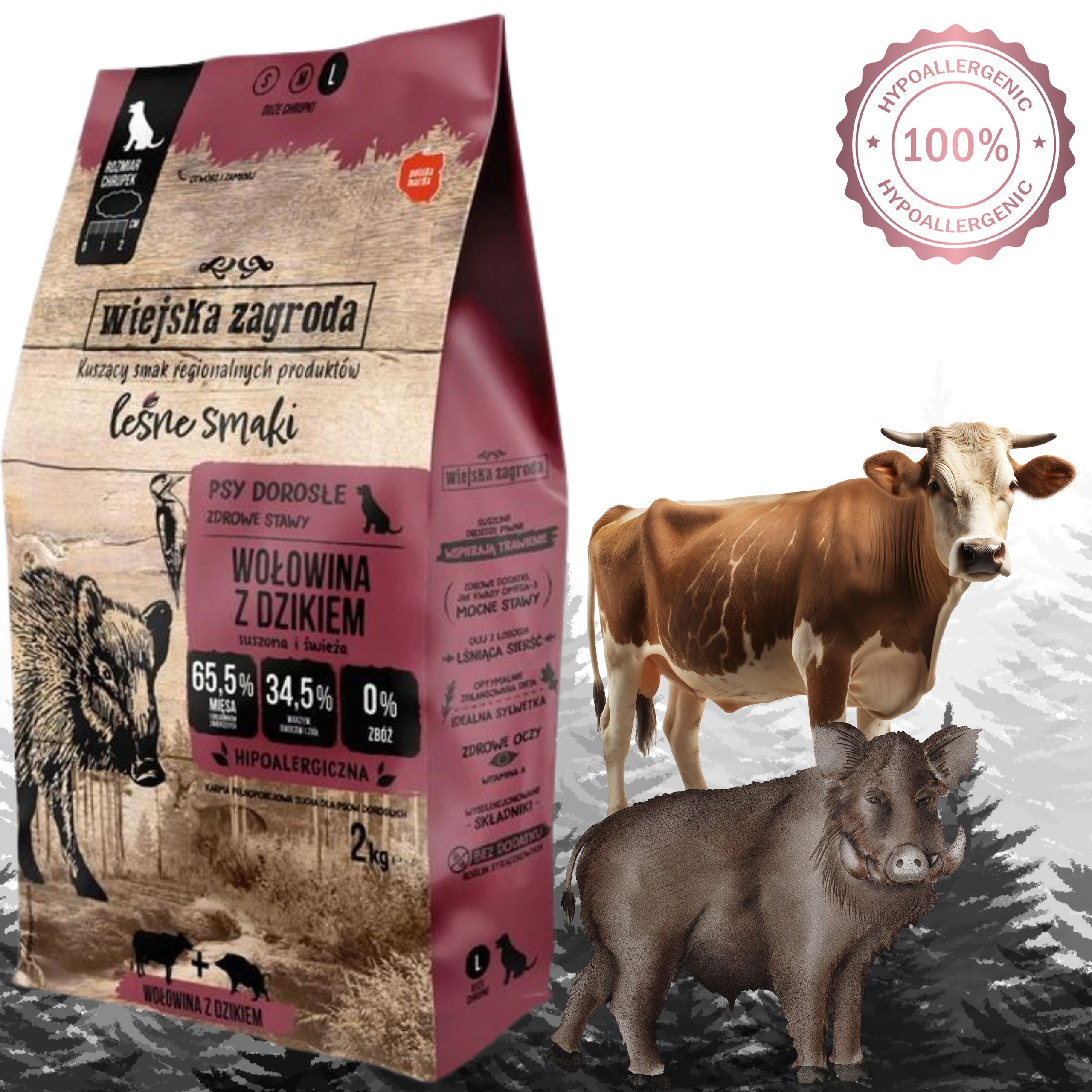 sucha karma dla psa wiejska zagroda leśne smaki wołowina z dzikiem l 2kg