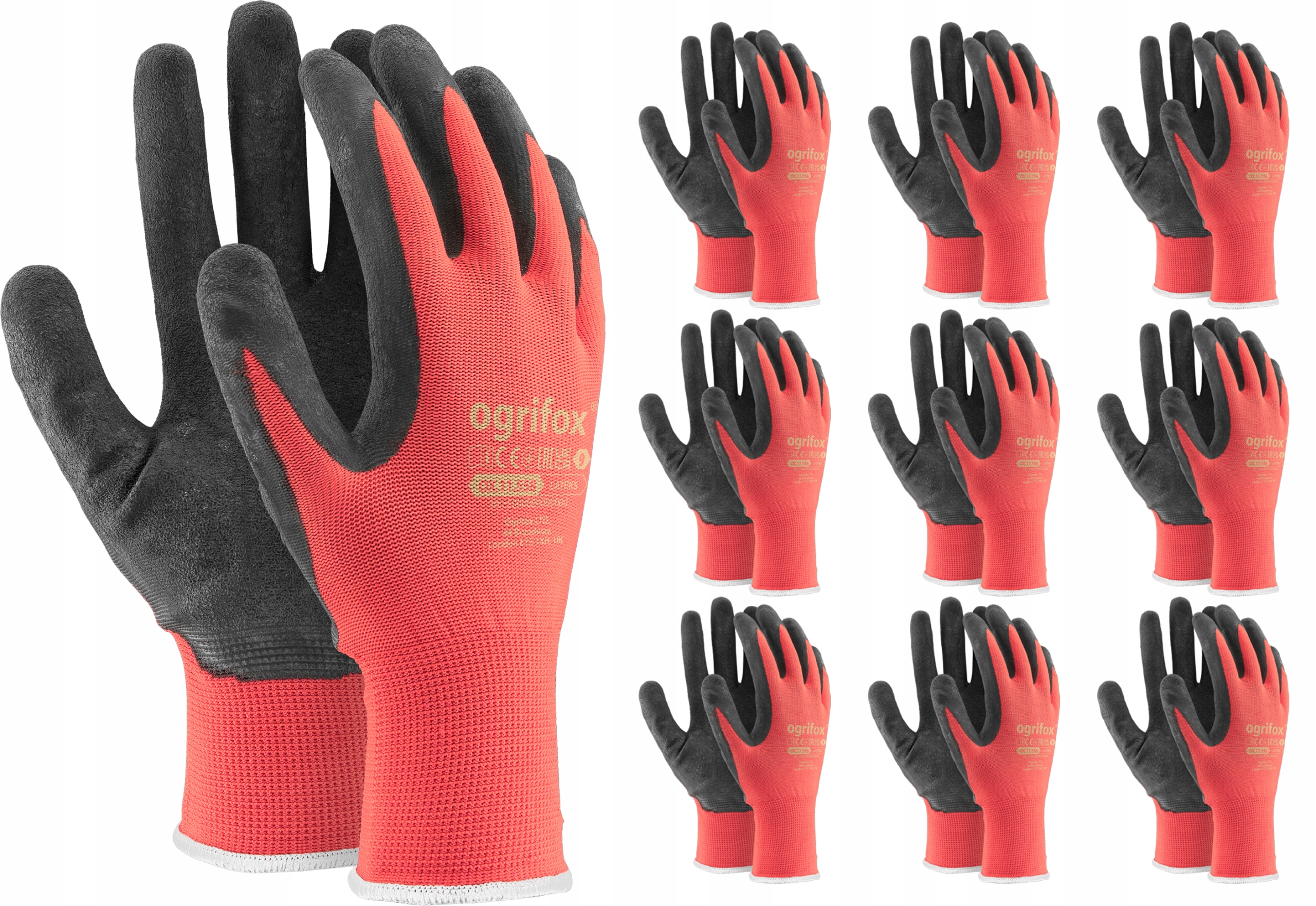 rękawice robocze czerw-czarne 7-s ox-lateks_cb7 - 10 szt.