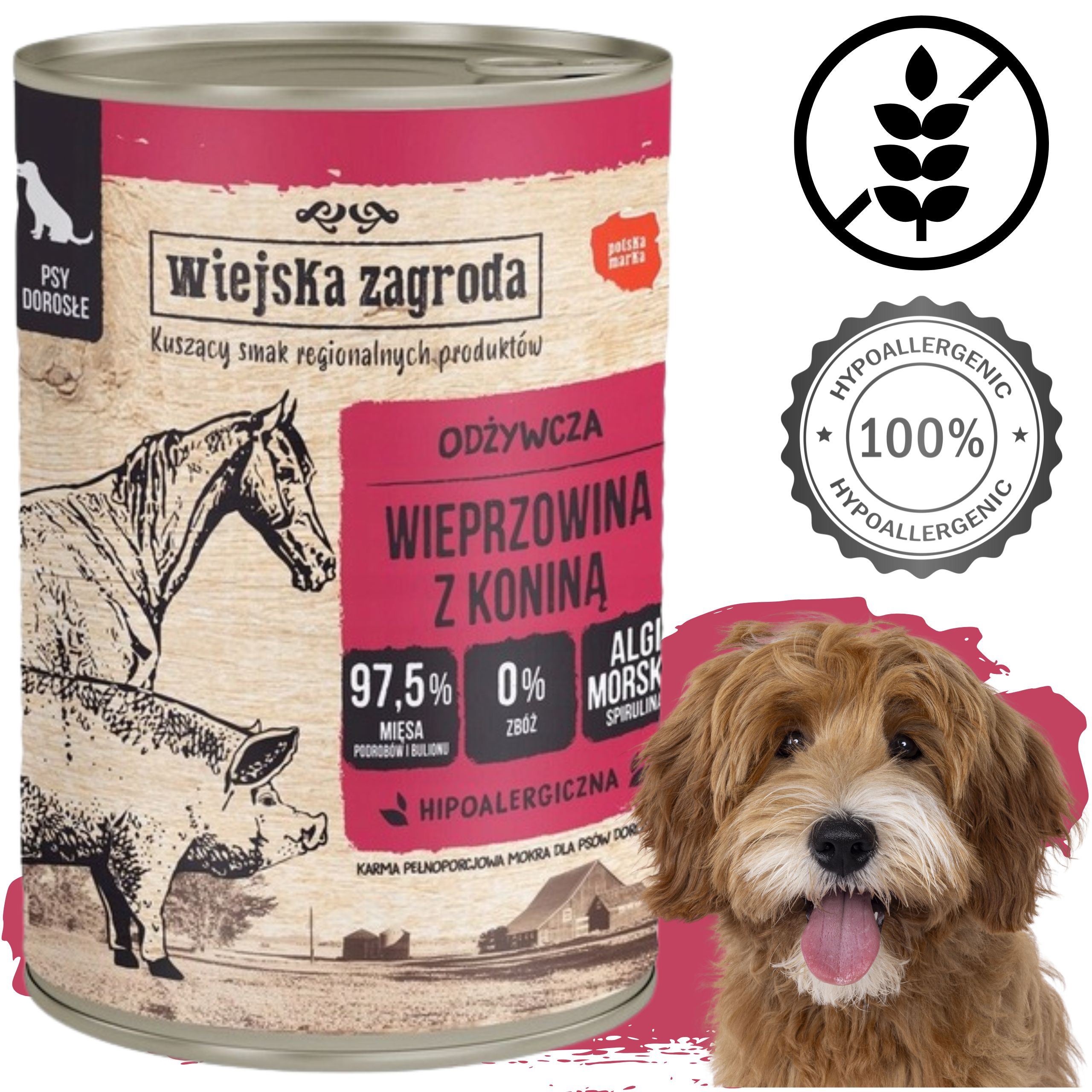 mokra karma dla psa wieprzowina konina 400g wiejska zagroda hipoalergiczna