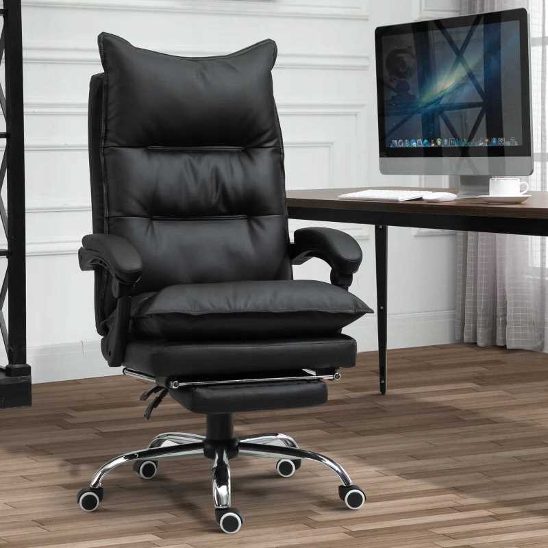 fotel biurowy skóra eko z podnóżkiem czarny pako v