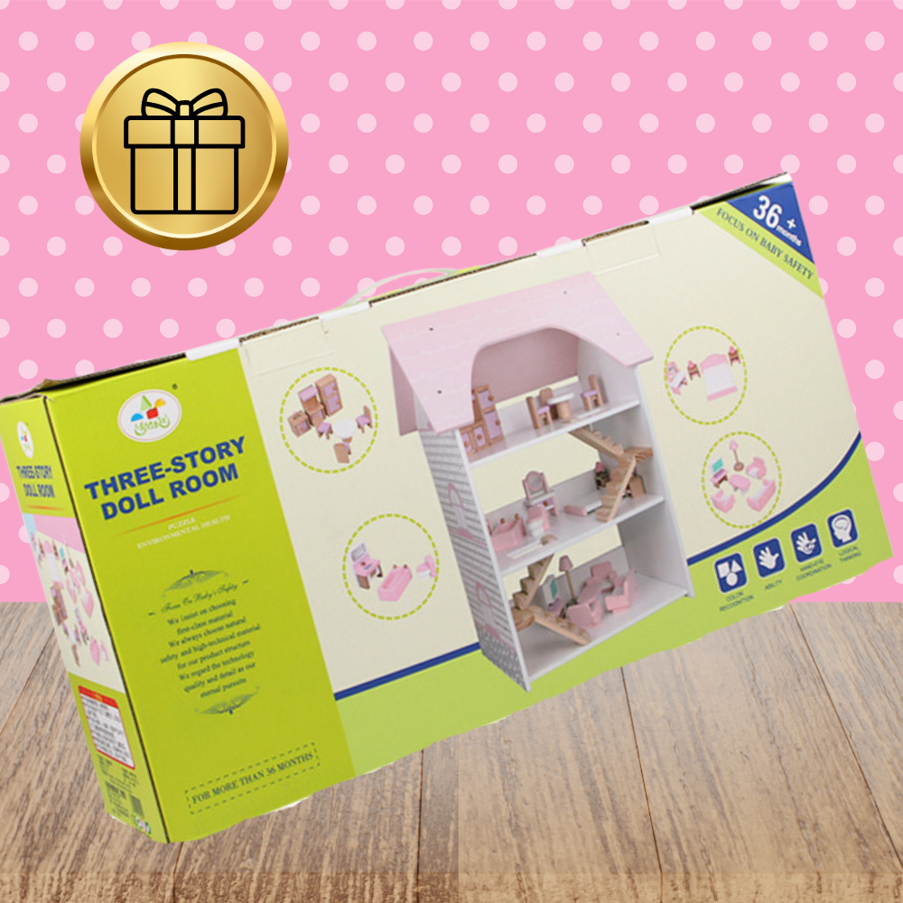 duży drewniany domek dla lalek  3 piętra +meble