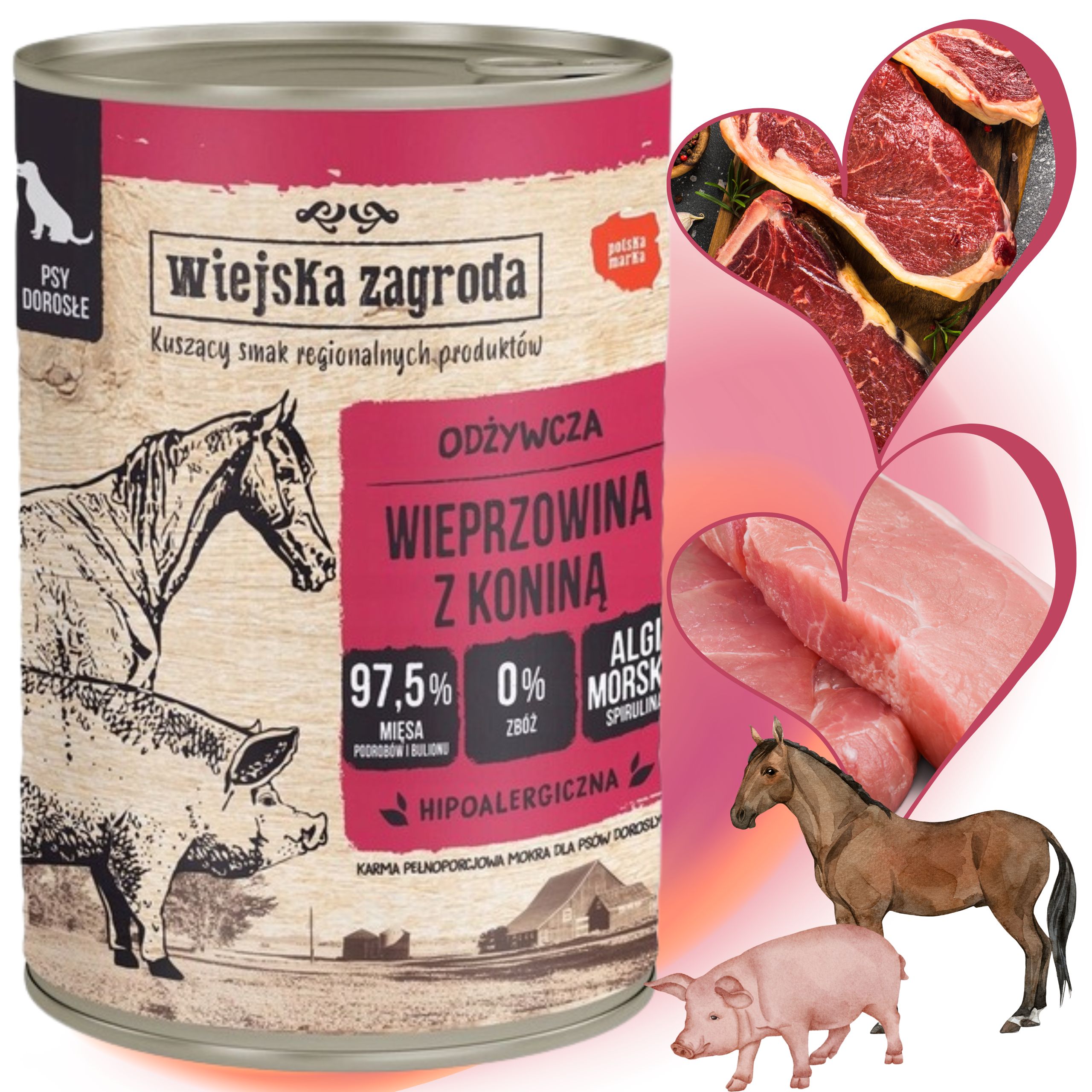 mokra karma dla psa wieprzowina konina 400g wiejska zagroda hipoalergiczna