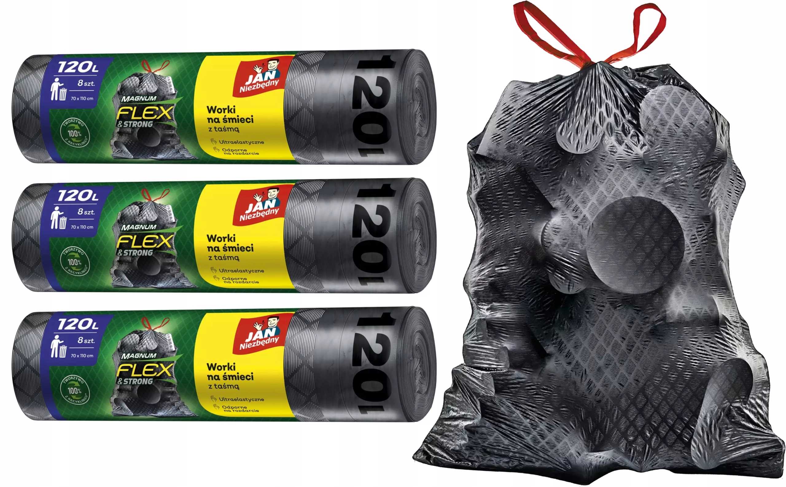 jan niezbędny worki ld magnum flex taśma 120l 8szt. - 3 op.