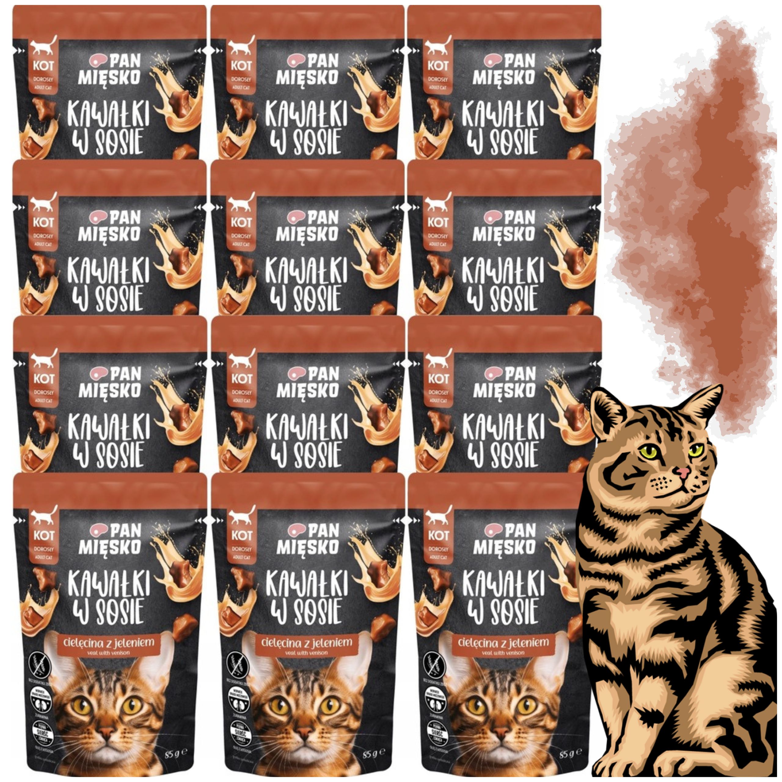 karma mokra dla kota kawałki mięsa cielęcina jeleń pan mięsko 85g bez zbóż