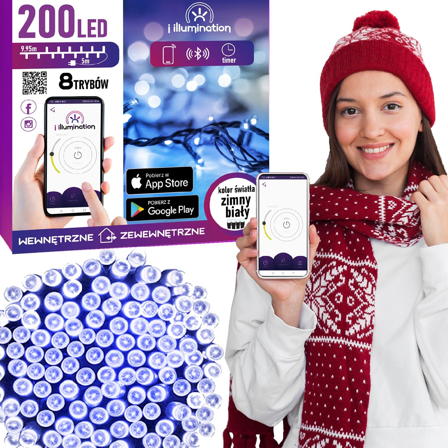 lampki 200led świąteczne białe sterowane telefonem na święta z aplikacją