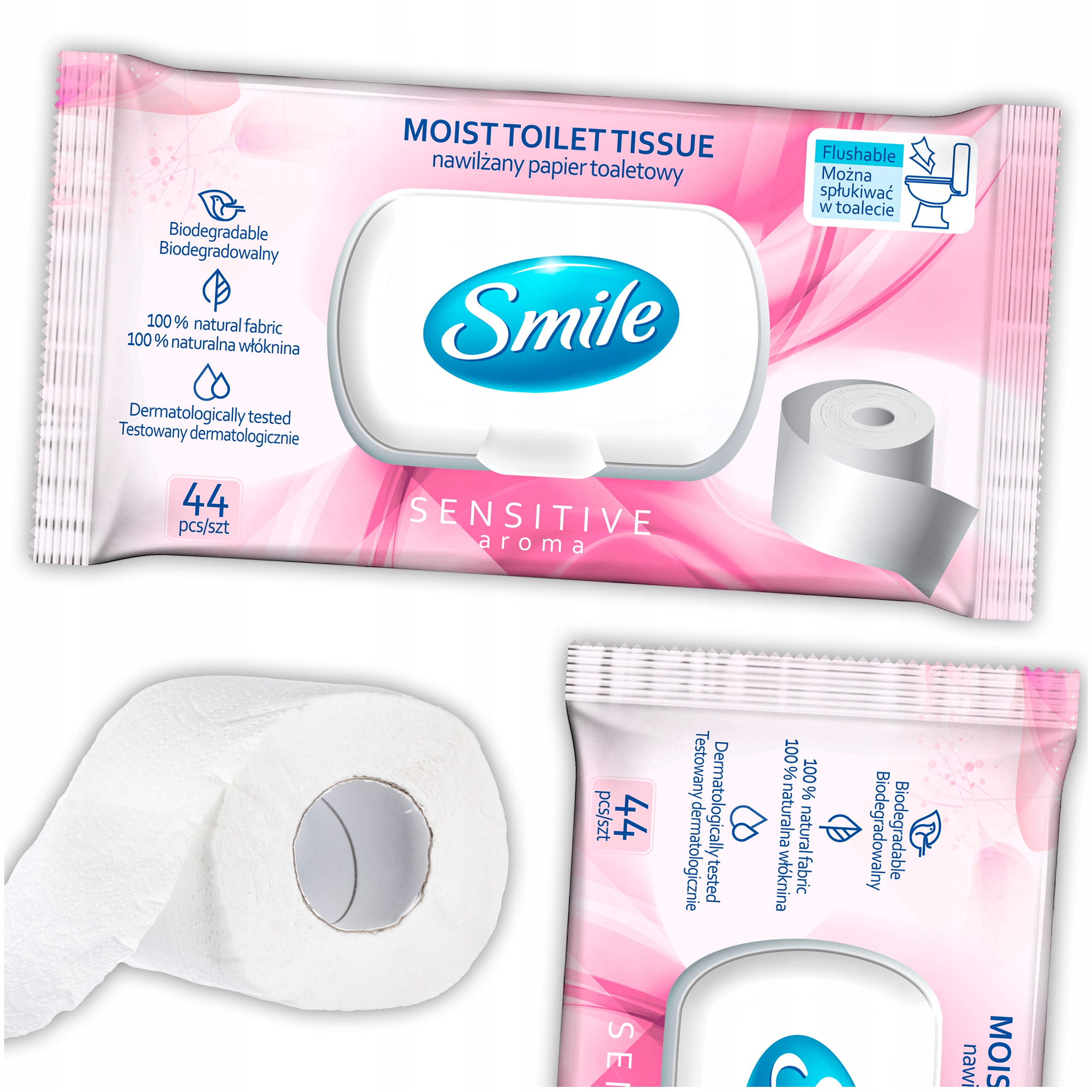 smile papier toaletowy nawilżany flip top, 44szt.