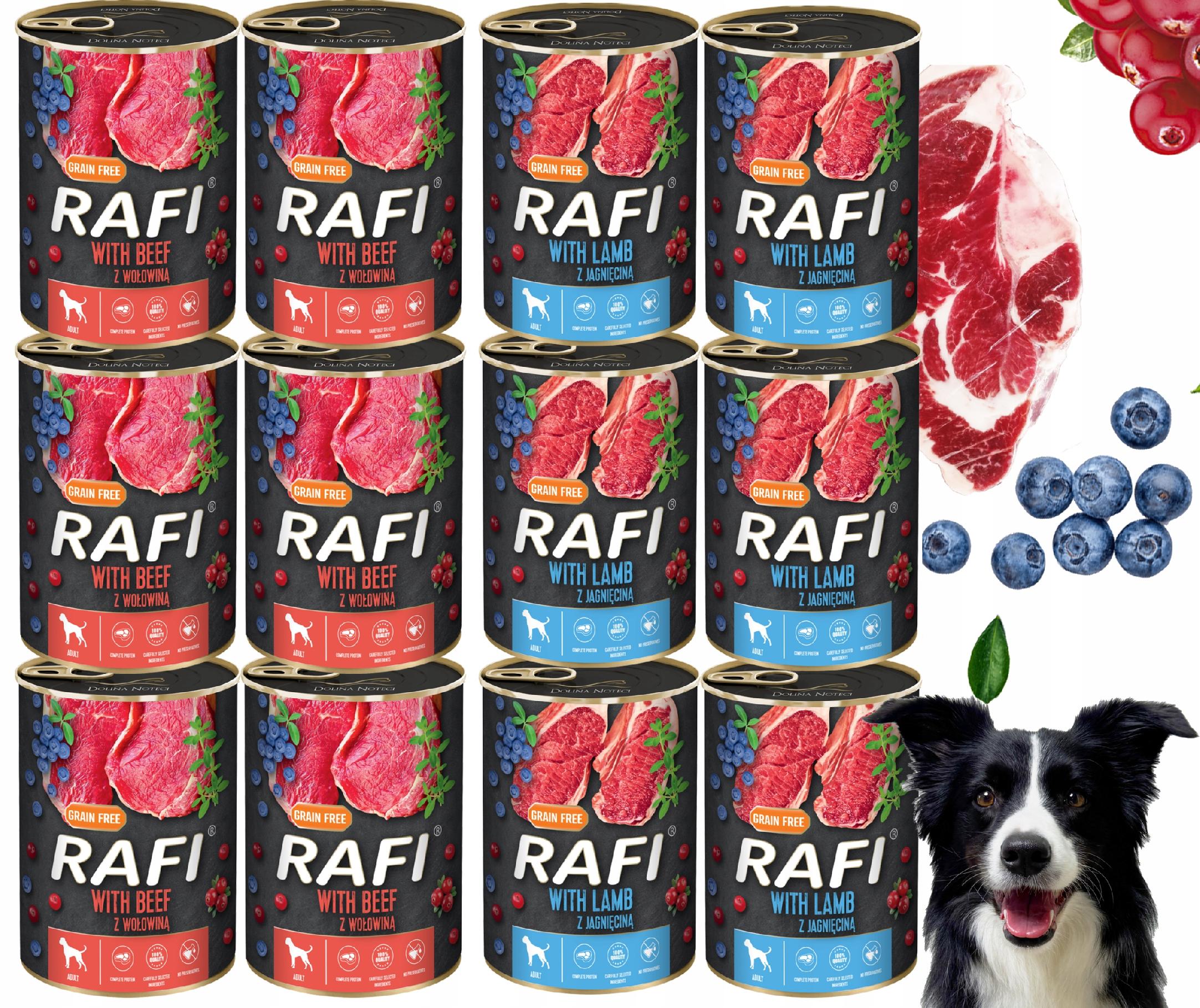 zestaw 12x400g karma mokra dla psów rafi mix smaków (jagnięcina, wołowina)