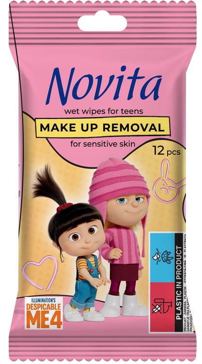novita minionki chusteczki nawilżane do demakijażu dla nastolatków, 12 szt.