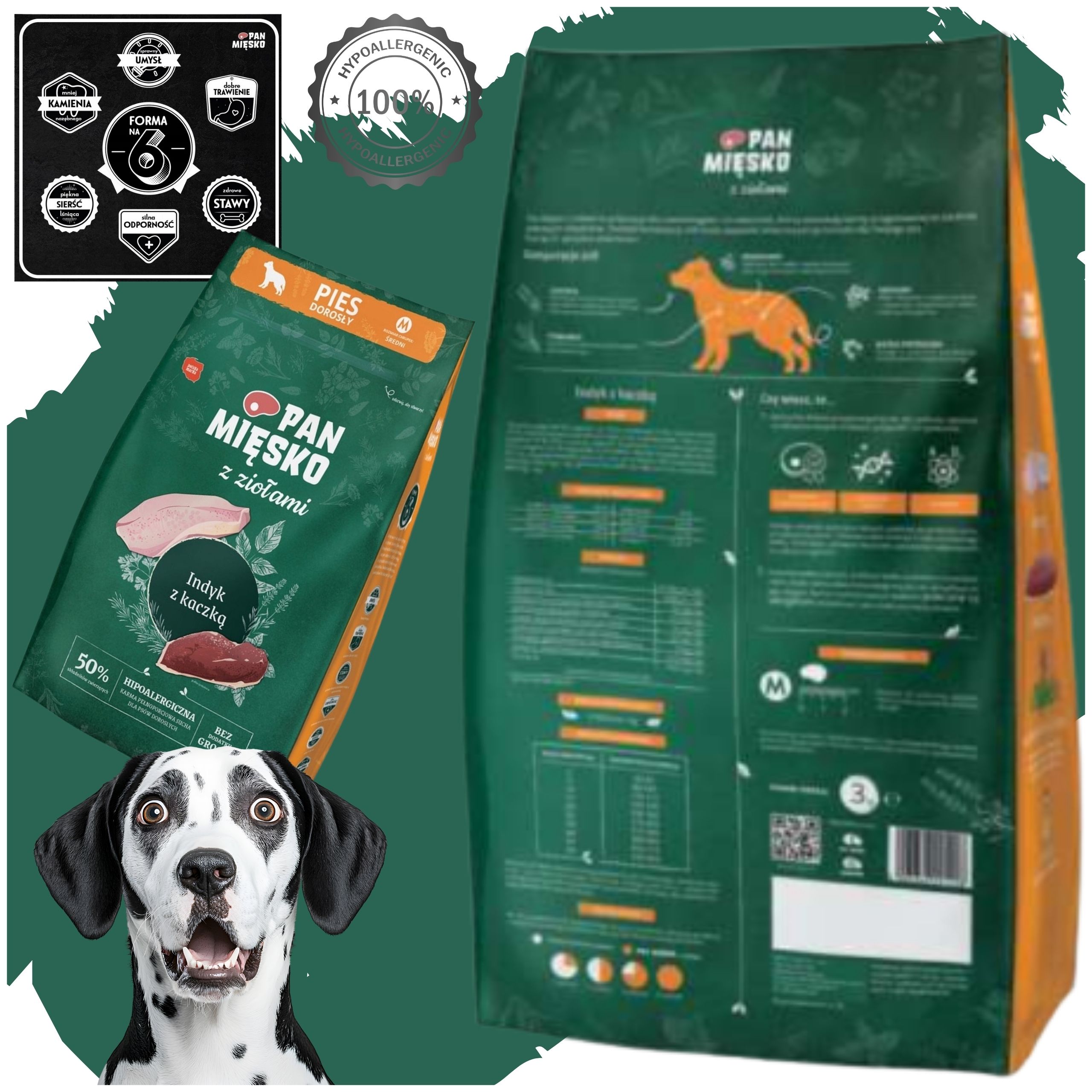 sucha karma dla psa indyk kaczka z ziołami pan mięsko hipoalergiczna m 3kg