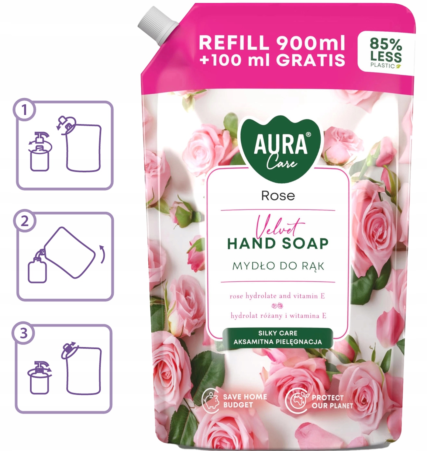 aura care mydło do rąk nawilżające róża 1000 ml uzupełniające ahs-002-001