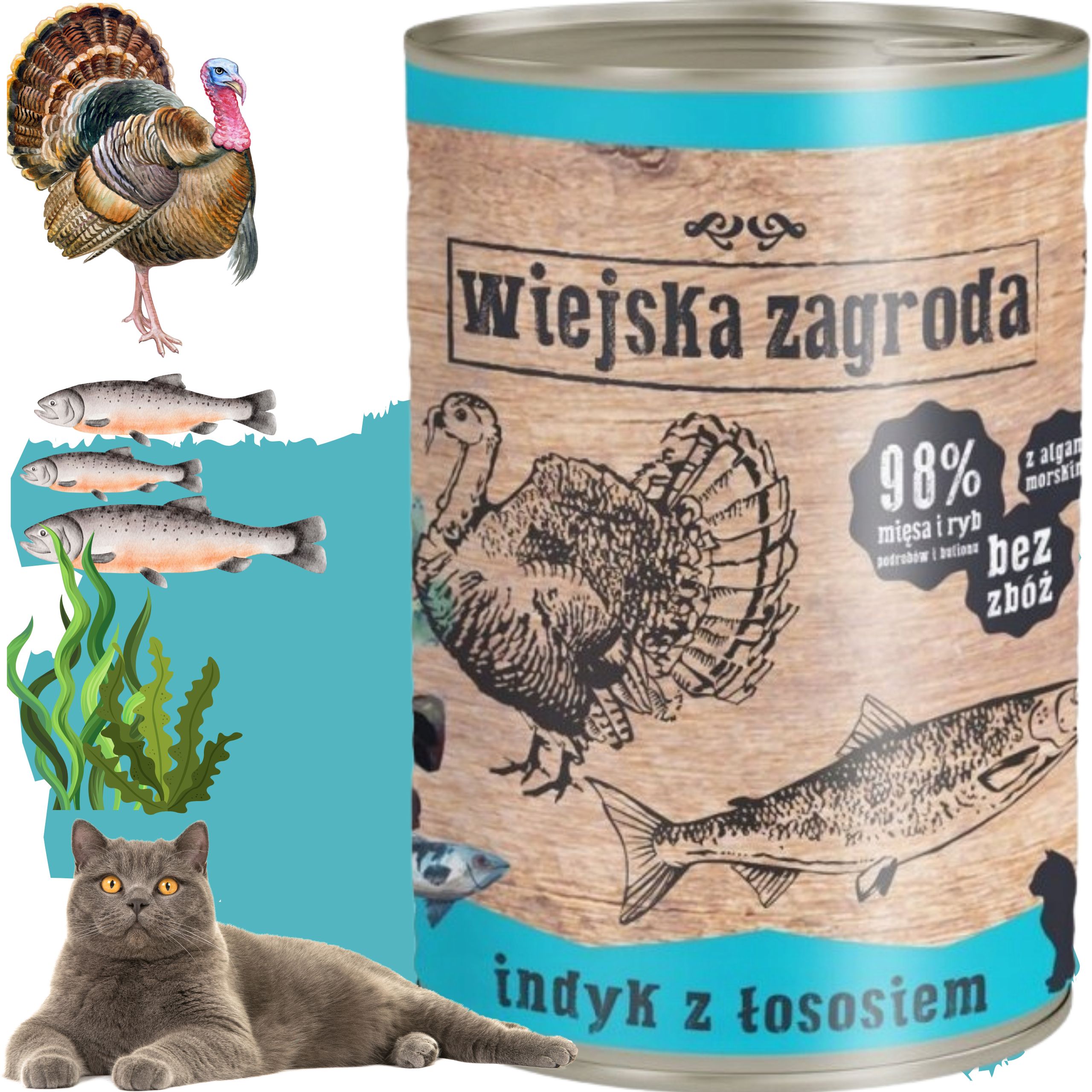 karma mokra dla kota  indyk łosoś 400g wiejska zagroda bez zbóż i cukru