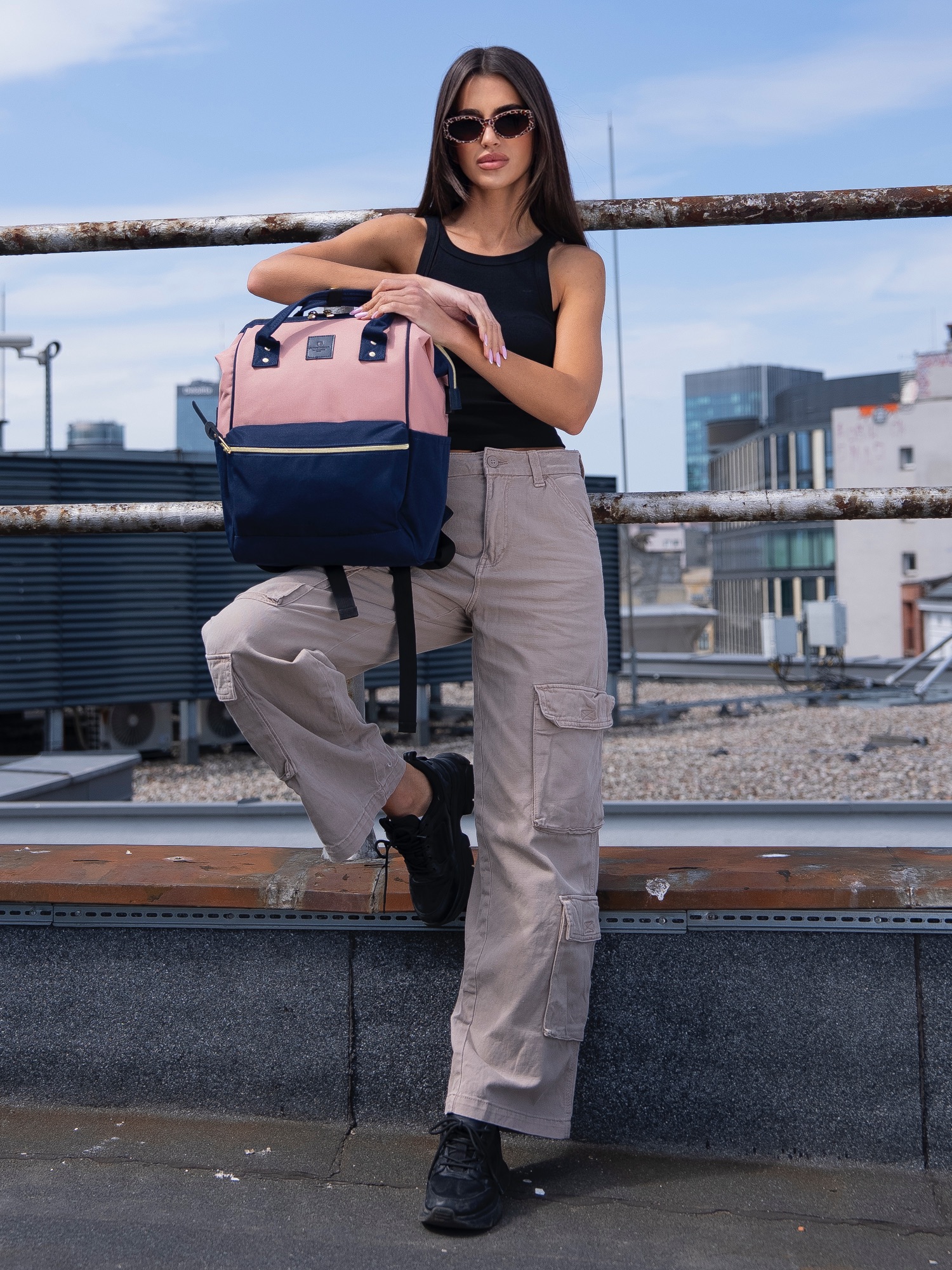 plecak materiałowy ptn alfa-6027 navy+pink