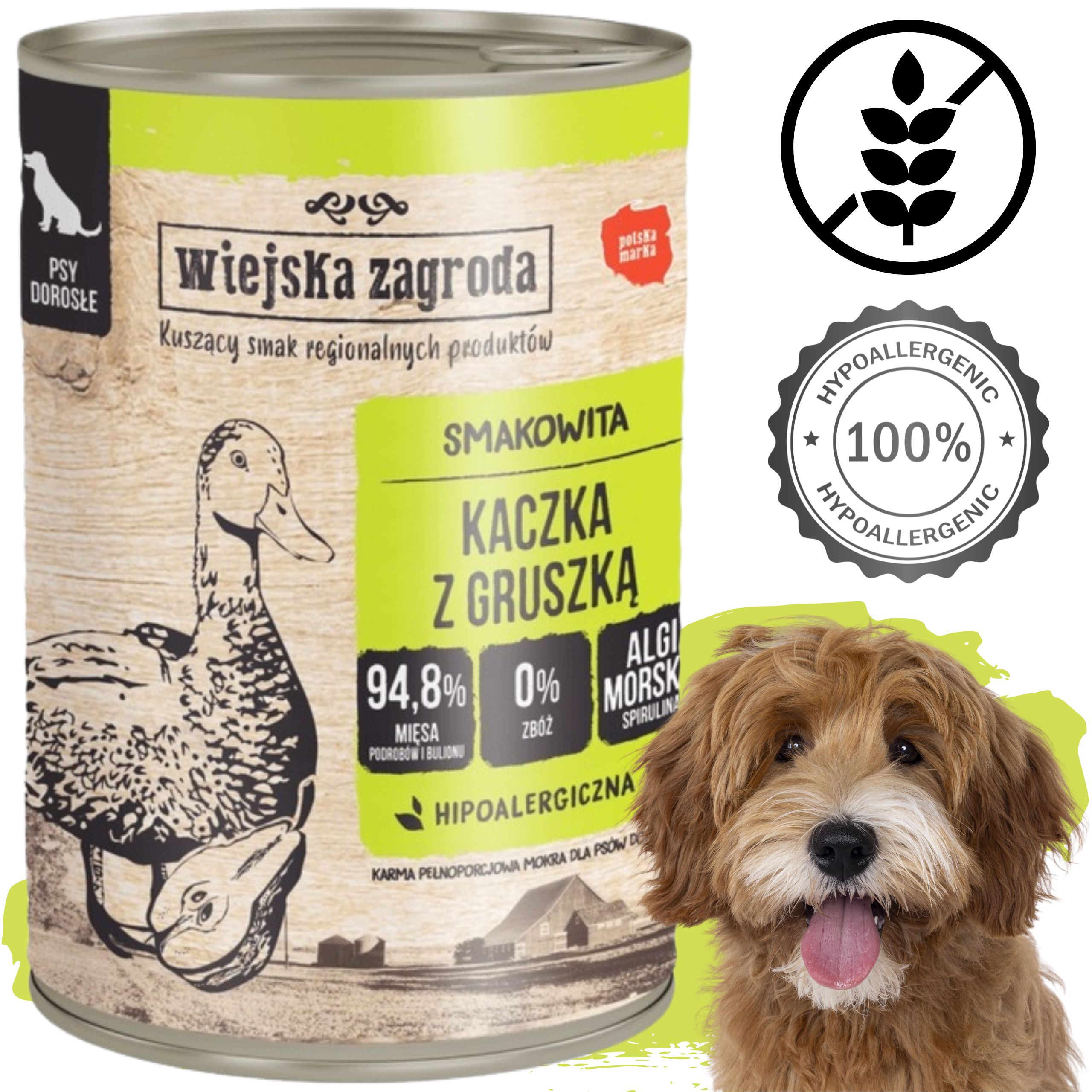 mokra karma dla psa kaczka z gruszką 400g wiejska zagroda hipoalergiczna