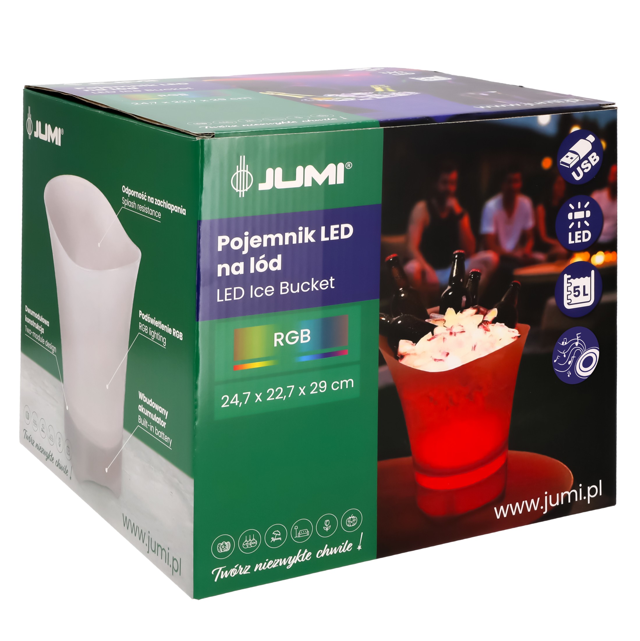 pojemnik wiaderko na lód rgb z oświetleniem led cooler 5l głośnik bluetooth