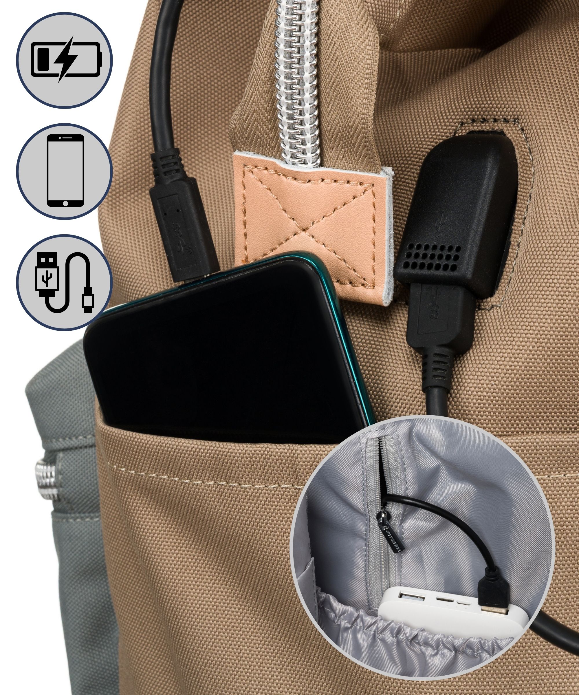 plecak materiałowy ptn beta-6072 khaki+gray