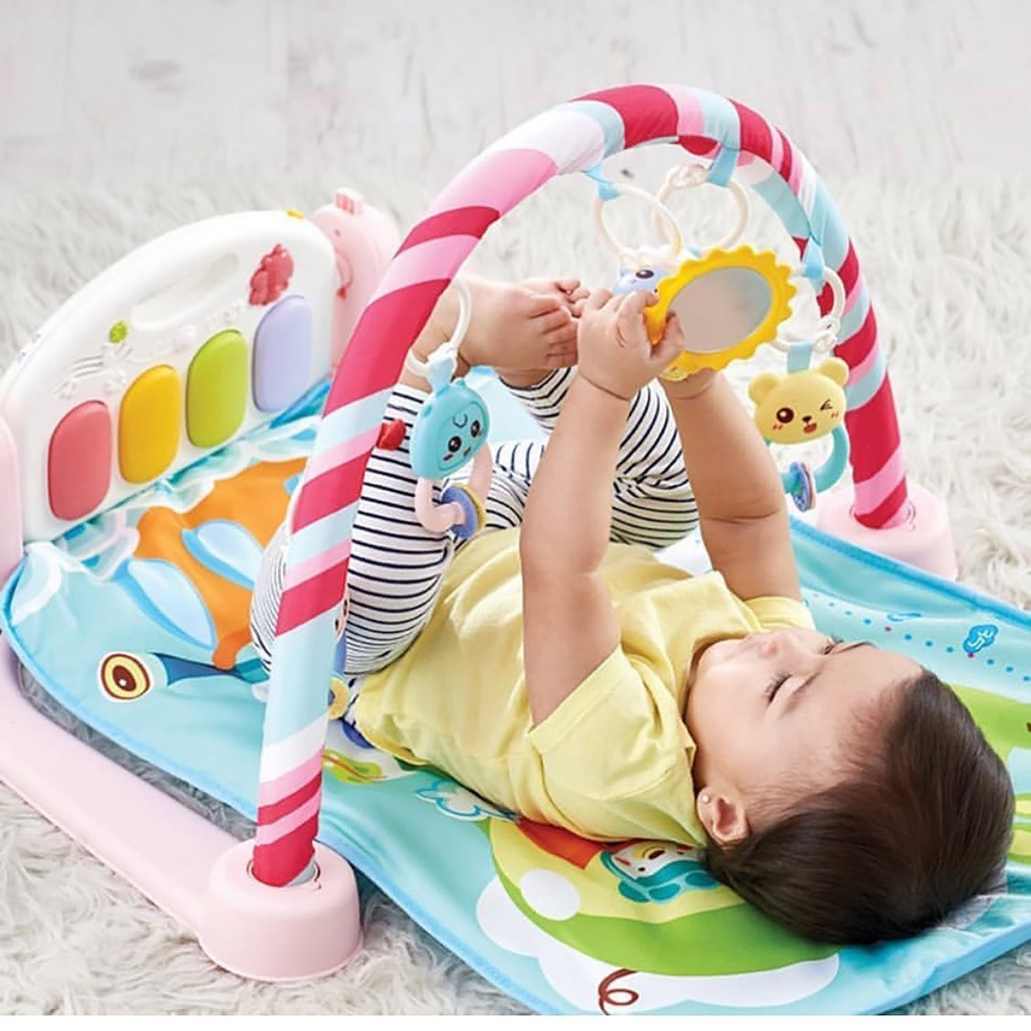 duża mata edukacyjna z pianinkiem interaktywna 5w1 różowe nicekids lz-9903