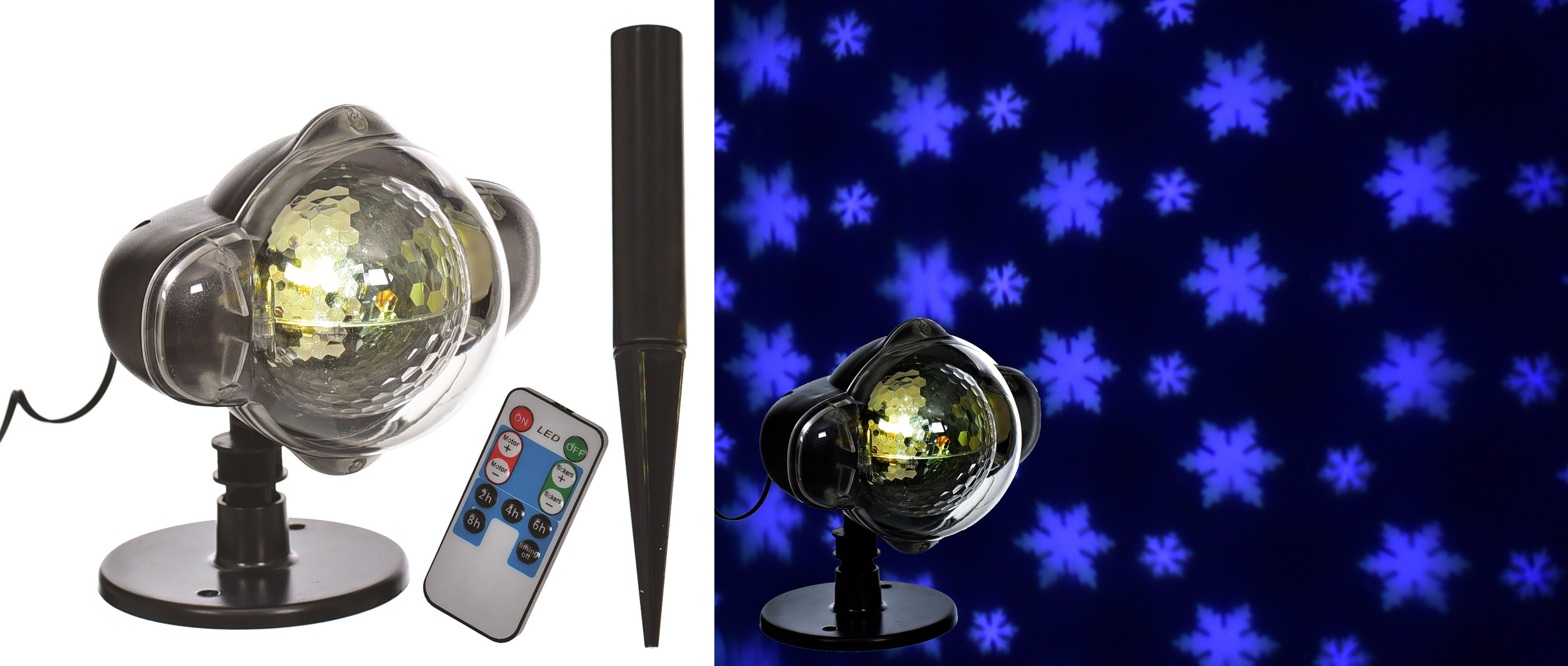 projektor led śnieżynki zimny biały pilot zewnętrzny dekoracja świąteczna