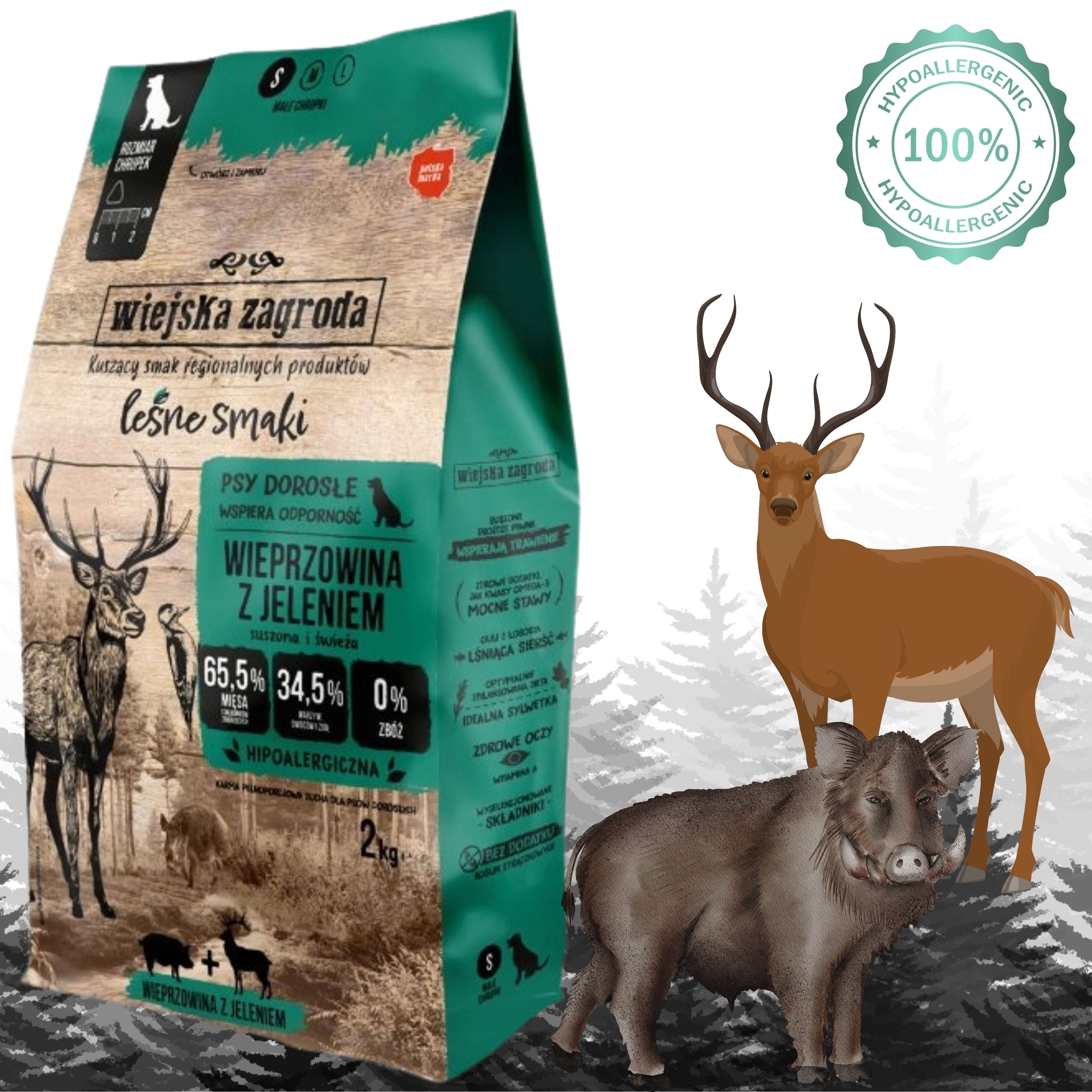 sucha karma dla psa leśne smaki wieprzowina  jeleń s 2kg wiejska zagroda