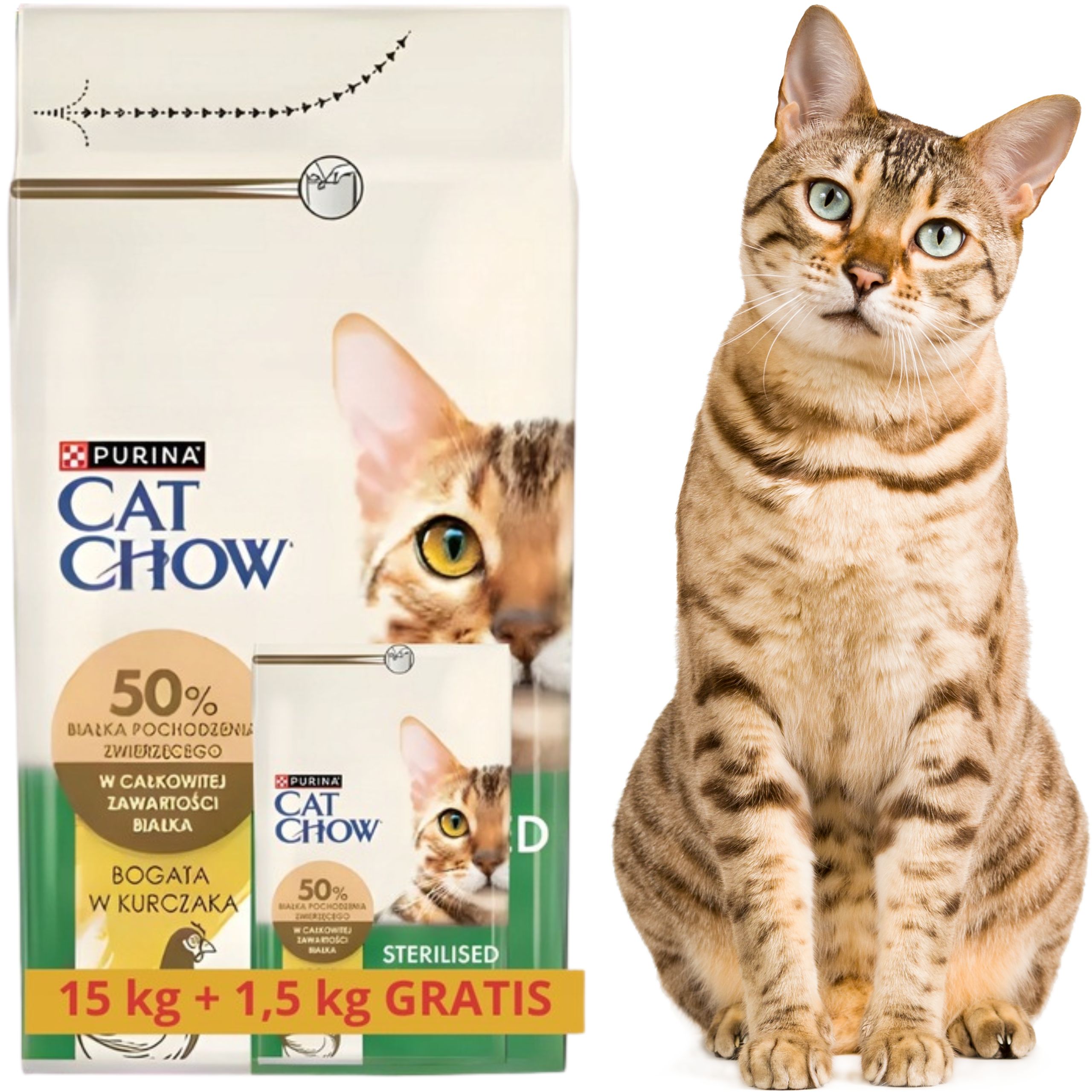 sucha karma dla kotów sterylizowanych cat chow kurczak 15 kg + 1.5kg gratis