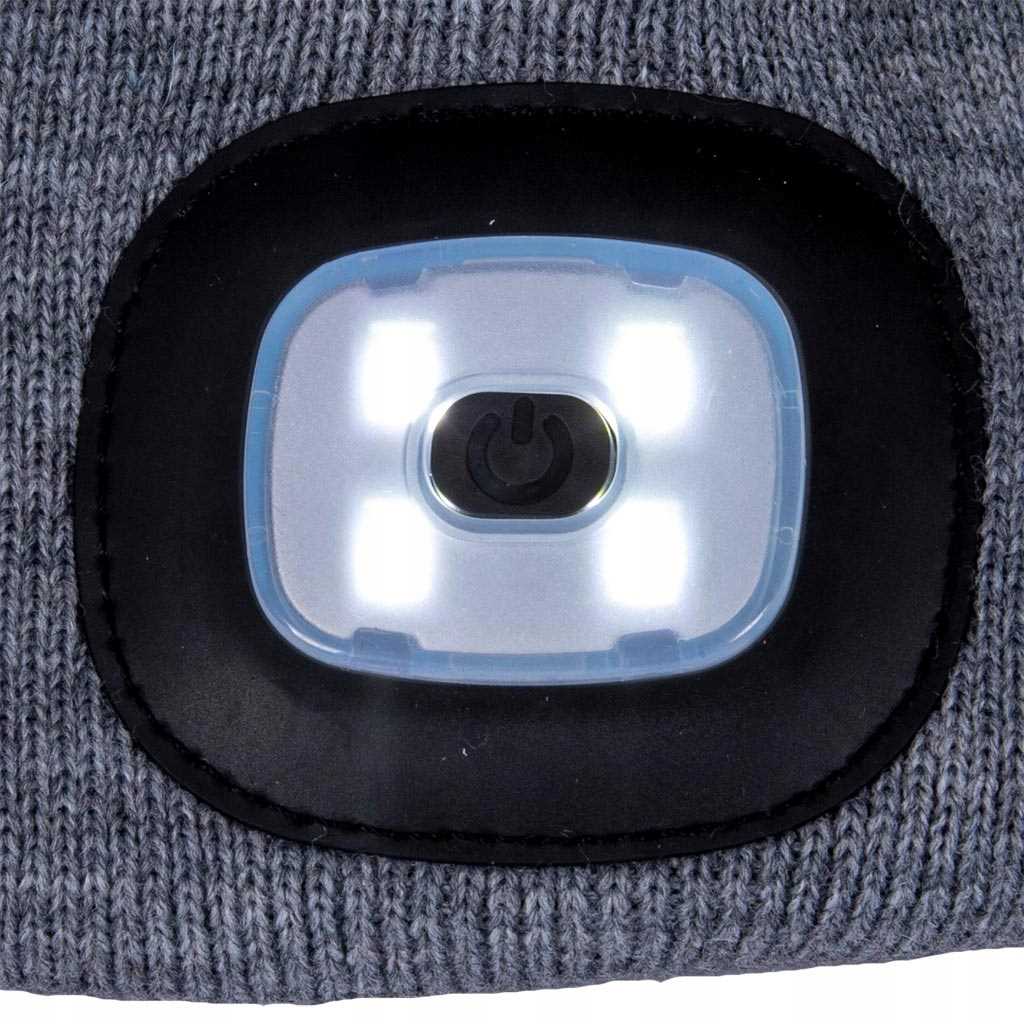 czapka zimowa led z wymienną latarką reis czled_s