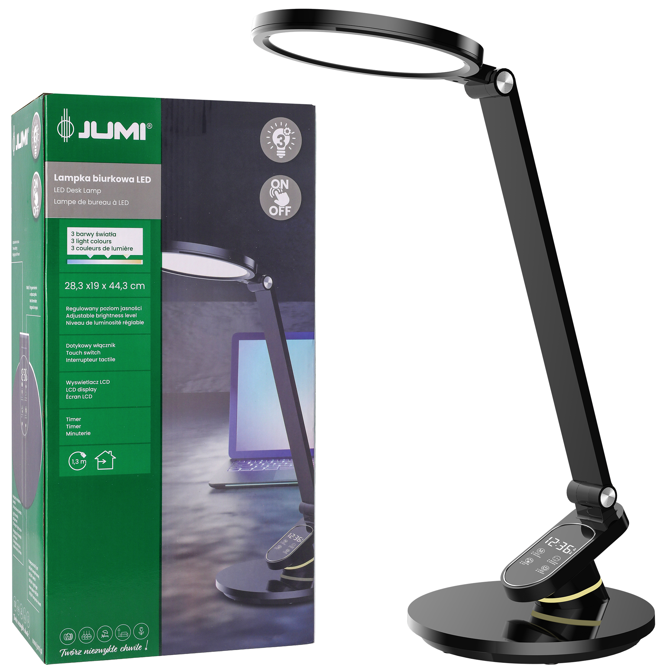 lampka biurkowa szkolna na biurko stołowa led trzy barwy do pracy z zegarem