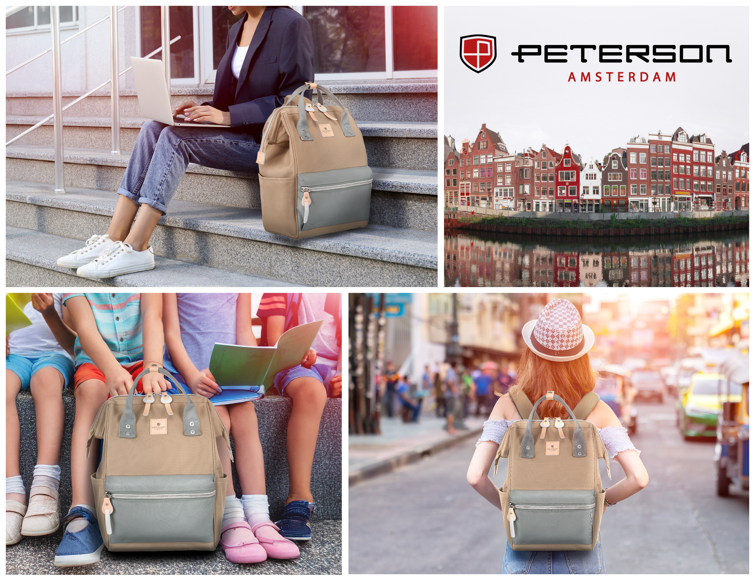 plecak materiałowy ptn beta-6072 khaki+gray