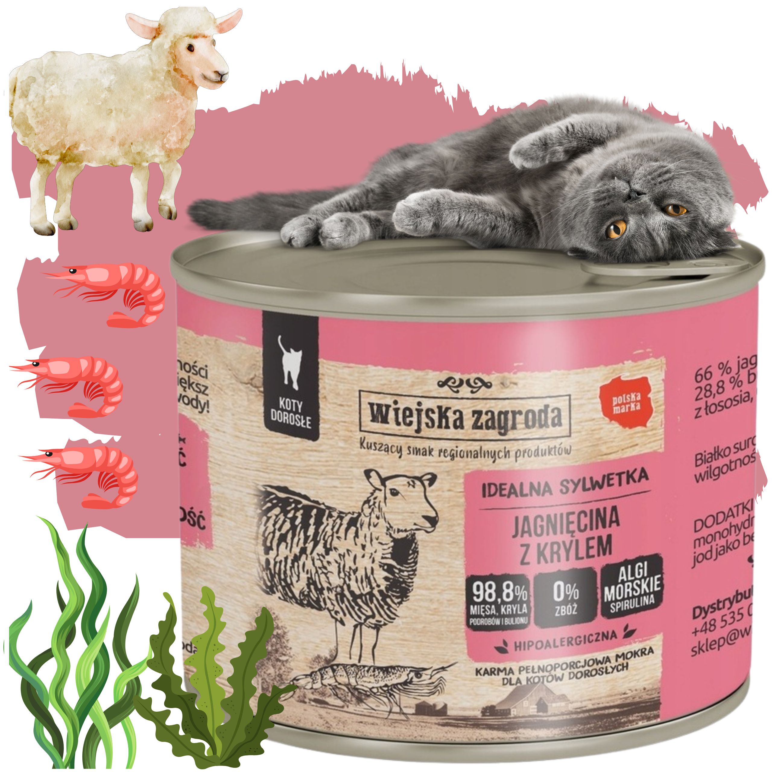 karma mokra dla kota jagnięcina z krylem 200g wiejska zagroda bez zbóż