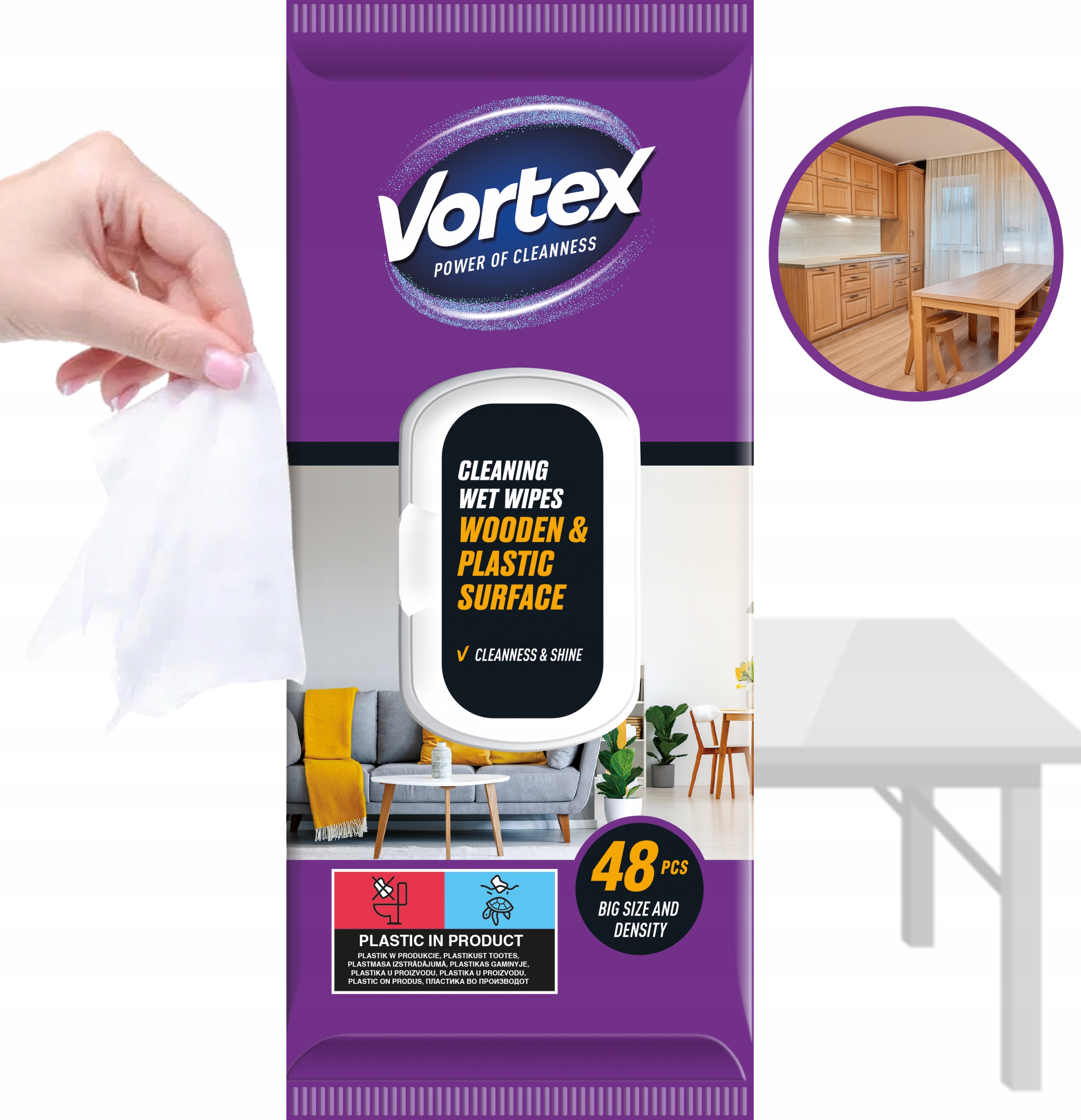 vortex chusteczki nawilżane do mebli, flip top, 48 sztuk