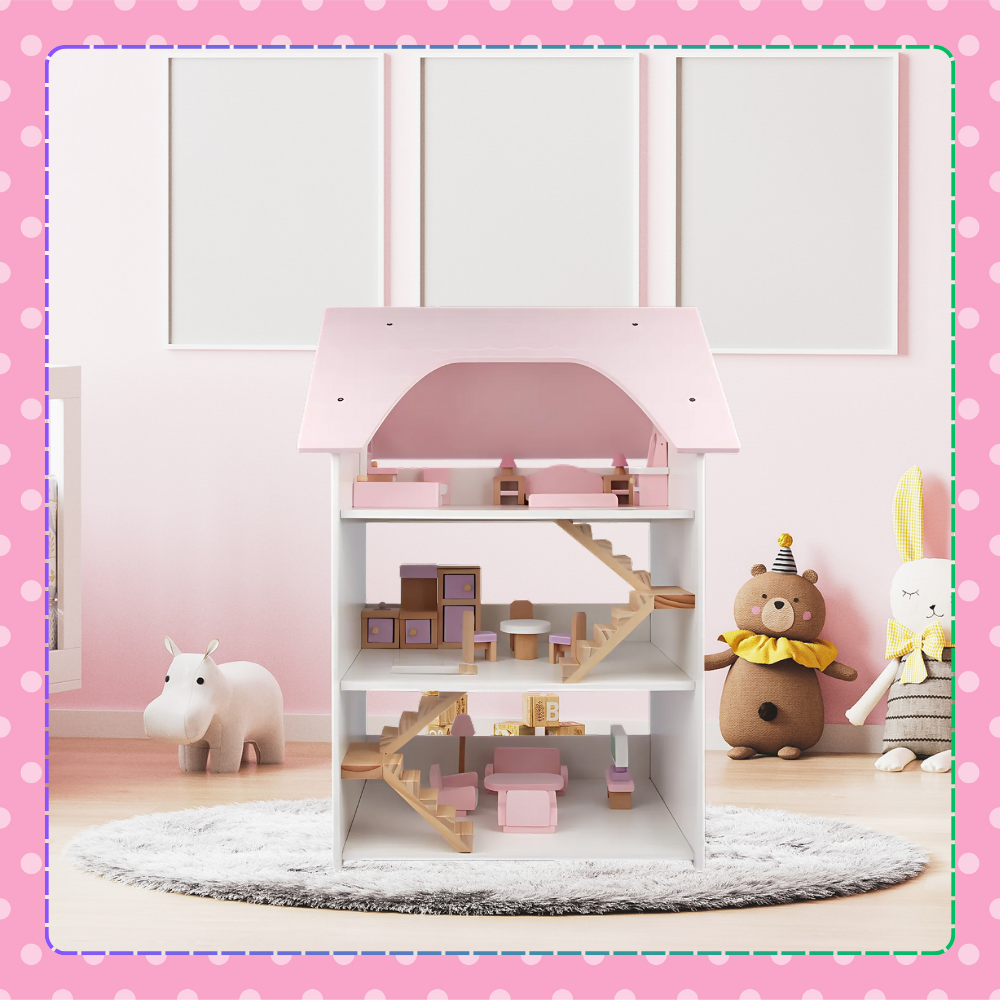 duży drewniany domek dla lalek  3 piętra +meble