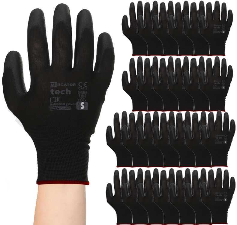 rękawice robocze mercator tech black+black pu - s - 120 par