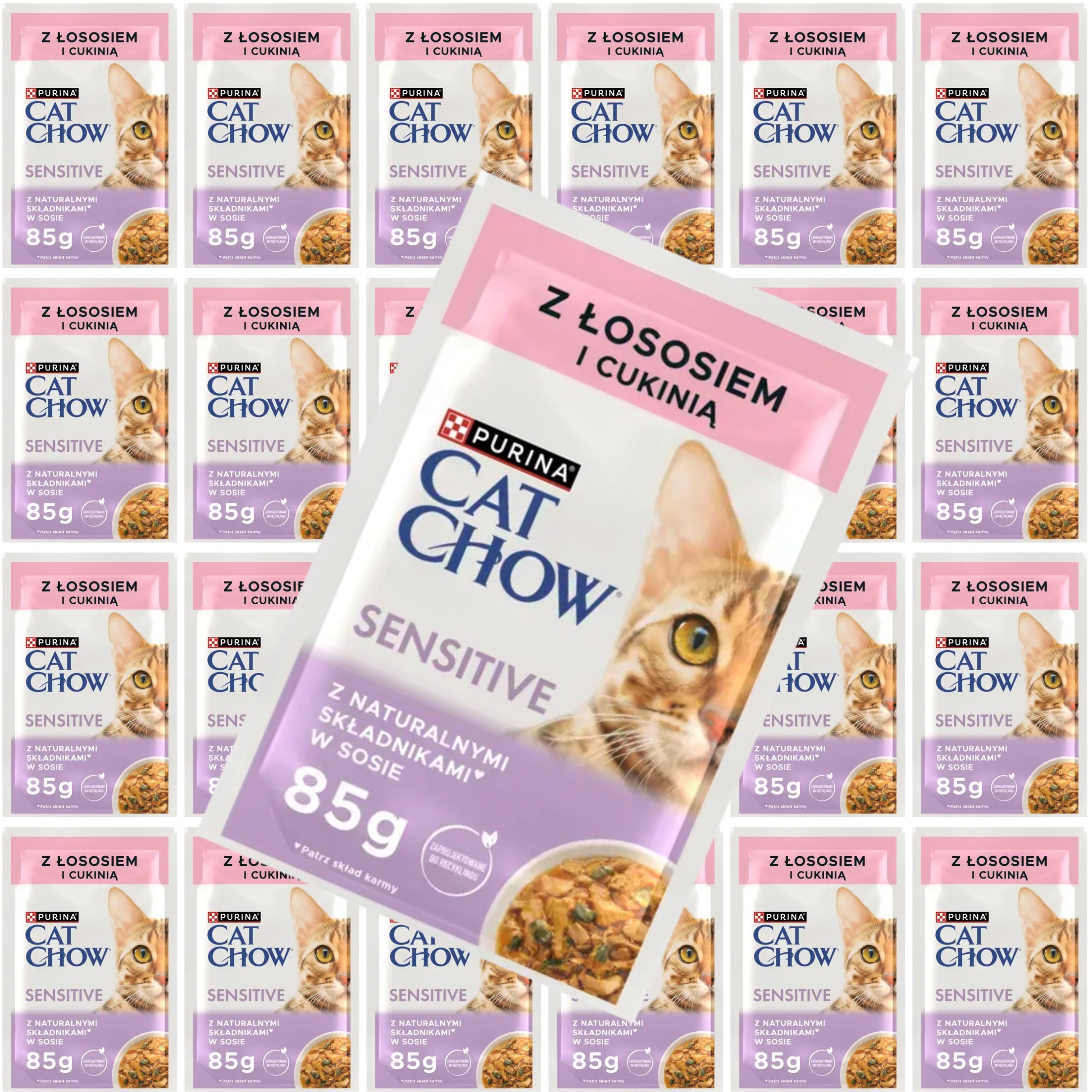 karma mokra dla wrażliwych kotów cat chow sensitive łosoś z cukinią 85 g