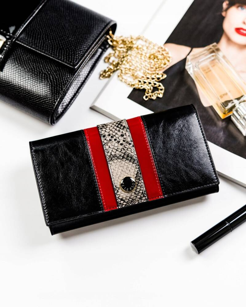 skórzany portfel damski z wężowym wzorem - peterson