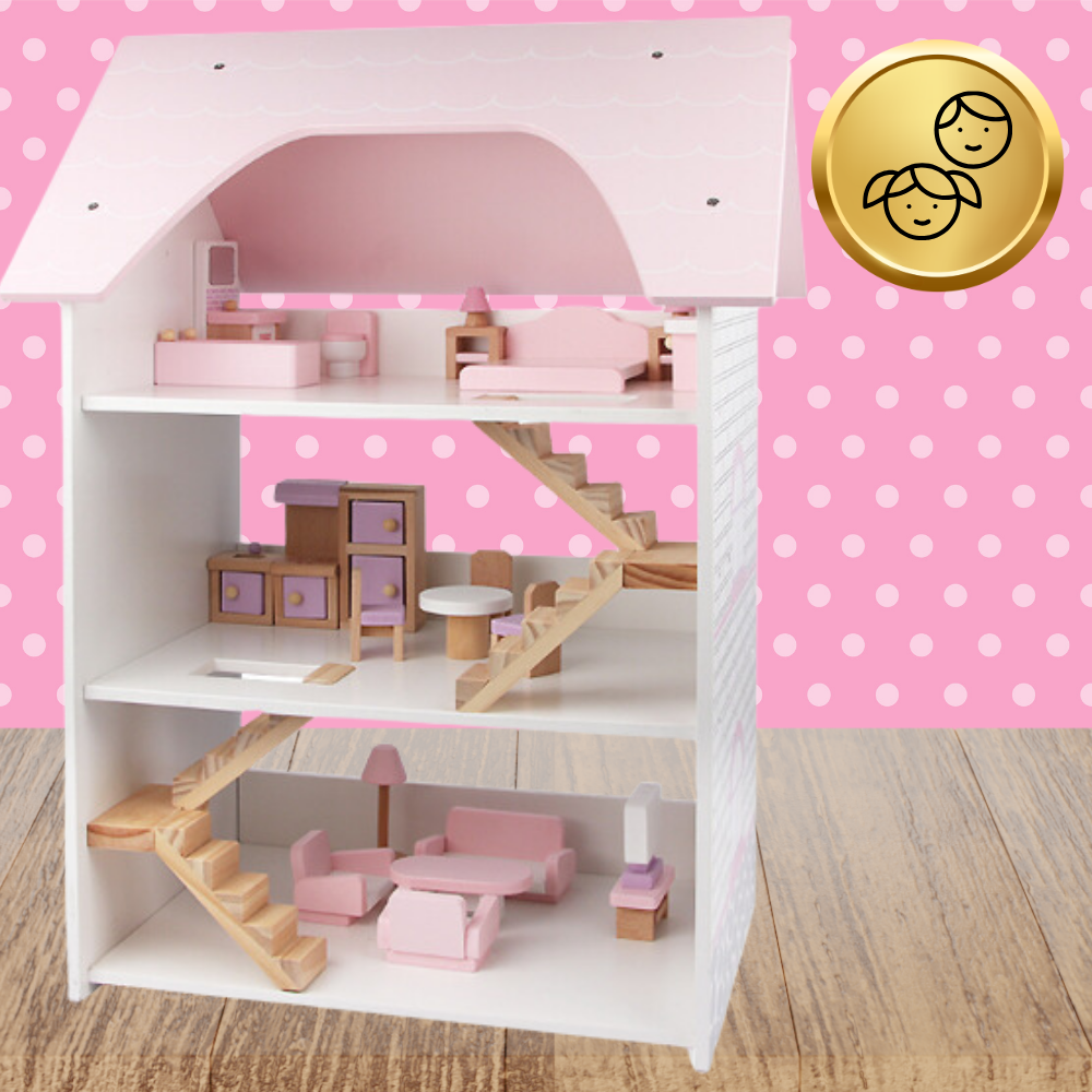 duży drewniany domek dla lalek  3 piętra +meble