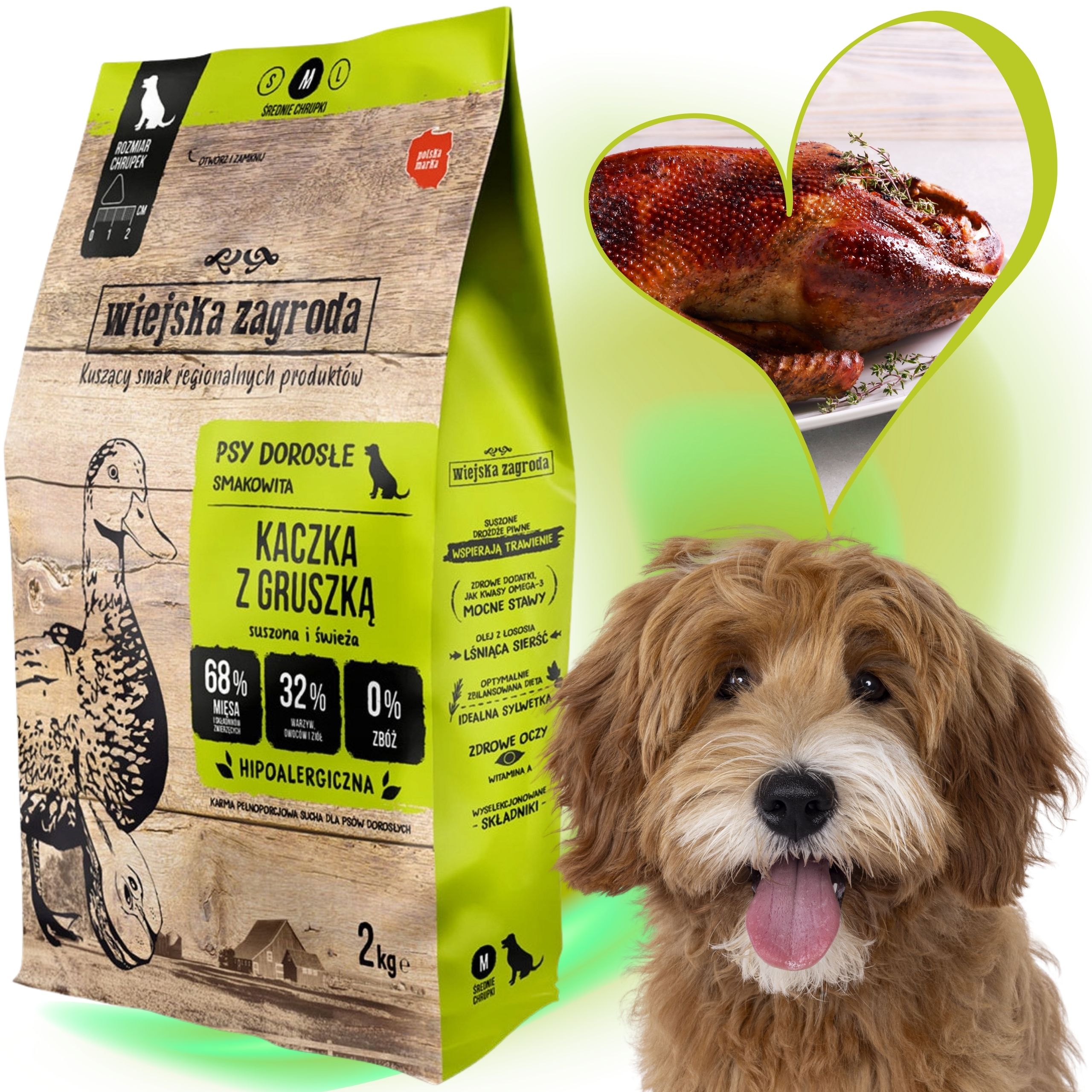 sucha karma dla psa kaczka z gruszką m 2kg wiejska zagroda hipoalergiczna